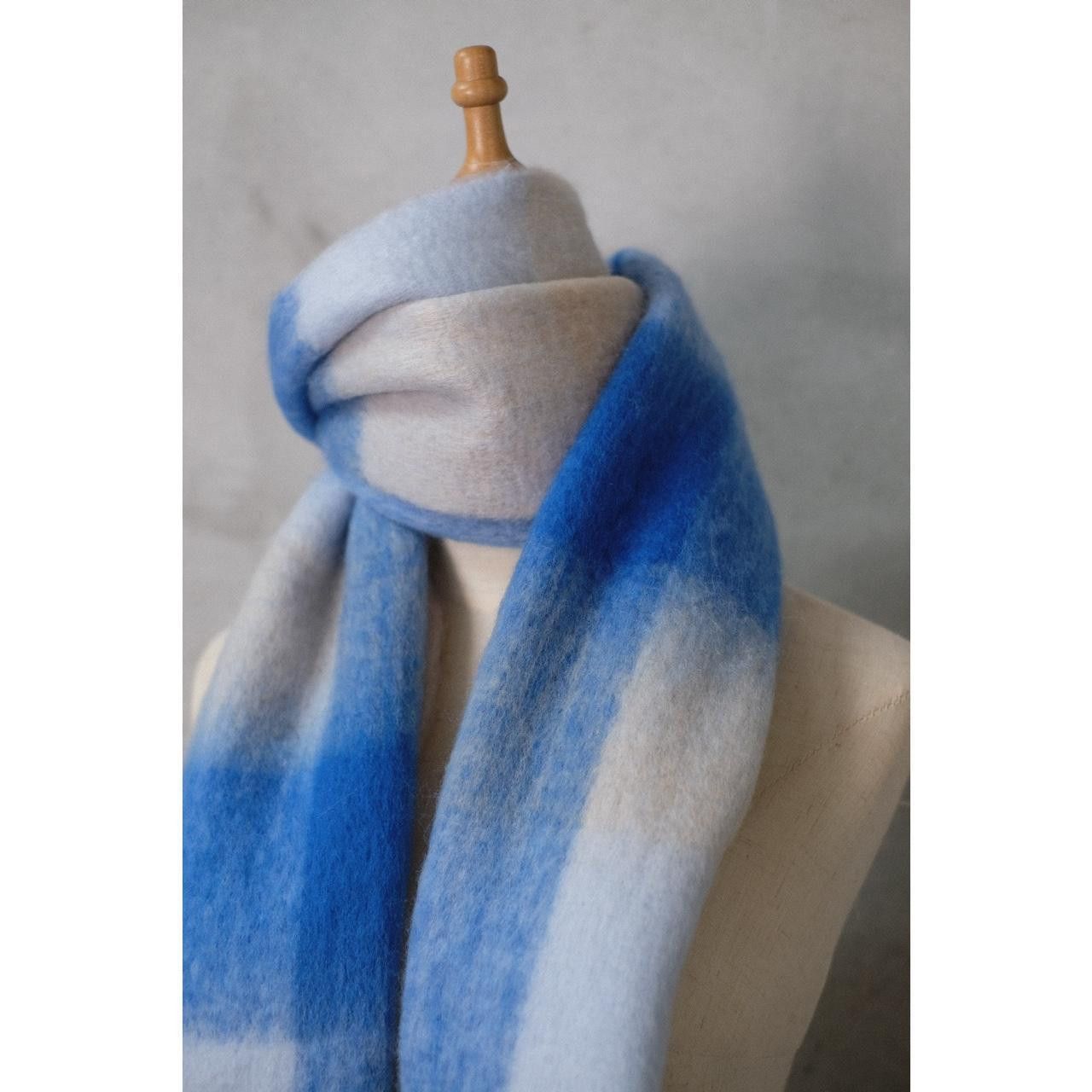 Japanese Brand Rare Vtg Mohair Checked Scarf Blue OS Size ONE SIZE - 4 Thumbnail