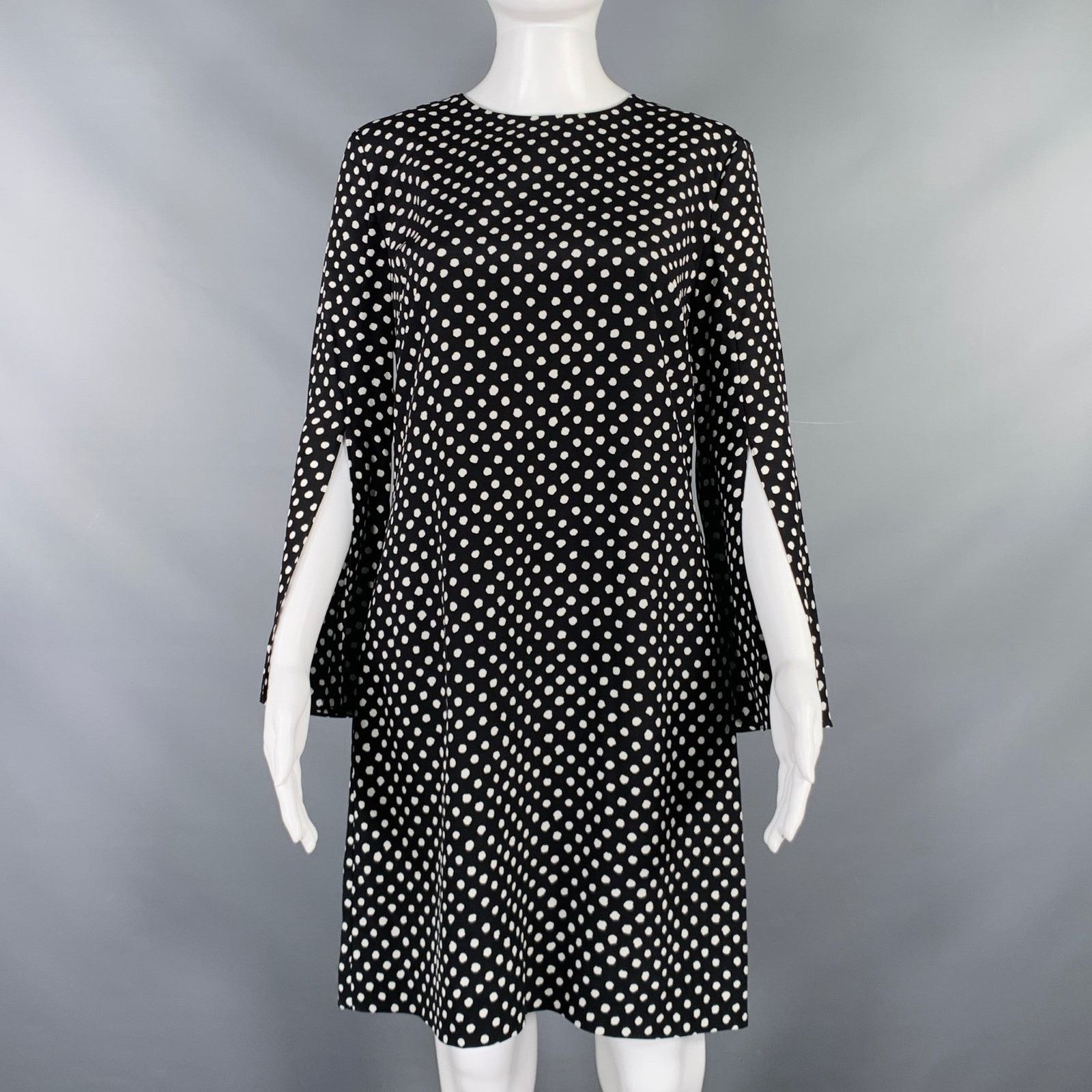 MICHAEL KORS Black White Silk Polka Dot Bell Sleeves Dress