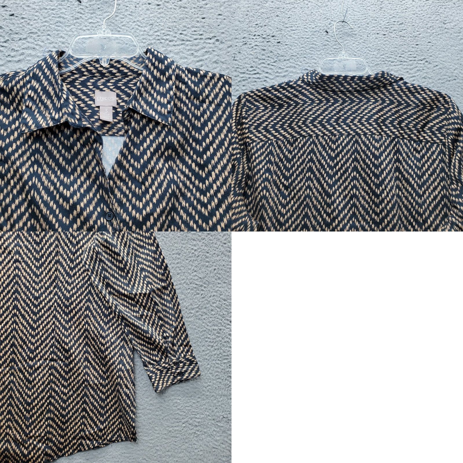 Vintage Chico's Womens XL Multi Chevron Print Tunic Shirt Long Sleeve Collared Button Up Size XL / US 12-14 / IT 48-50 - 8 Thumbnail