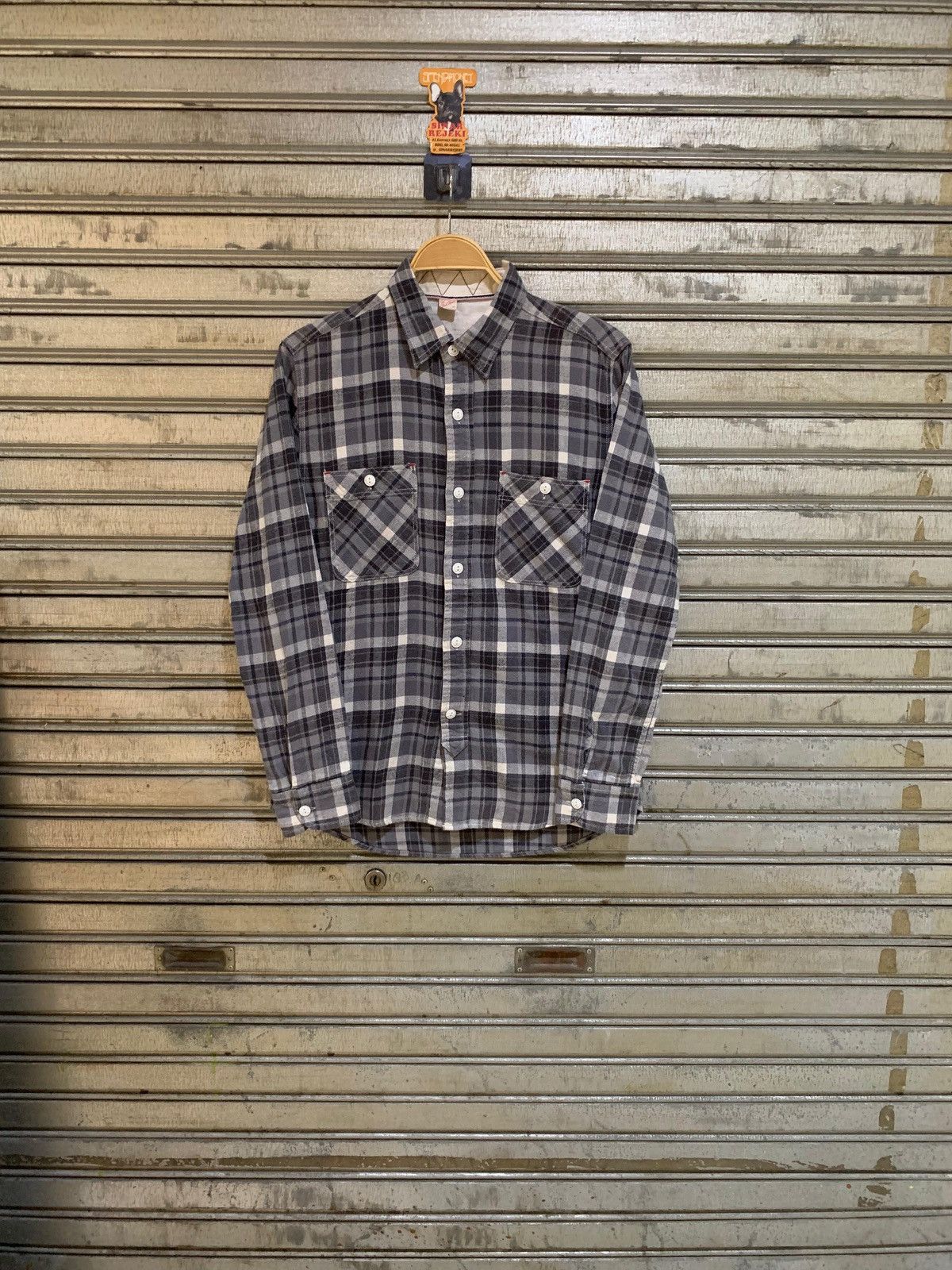 the flat head embroidery chainstitch button up flannel shirt