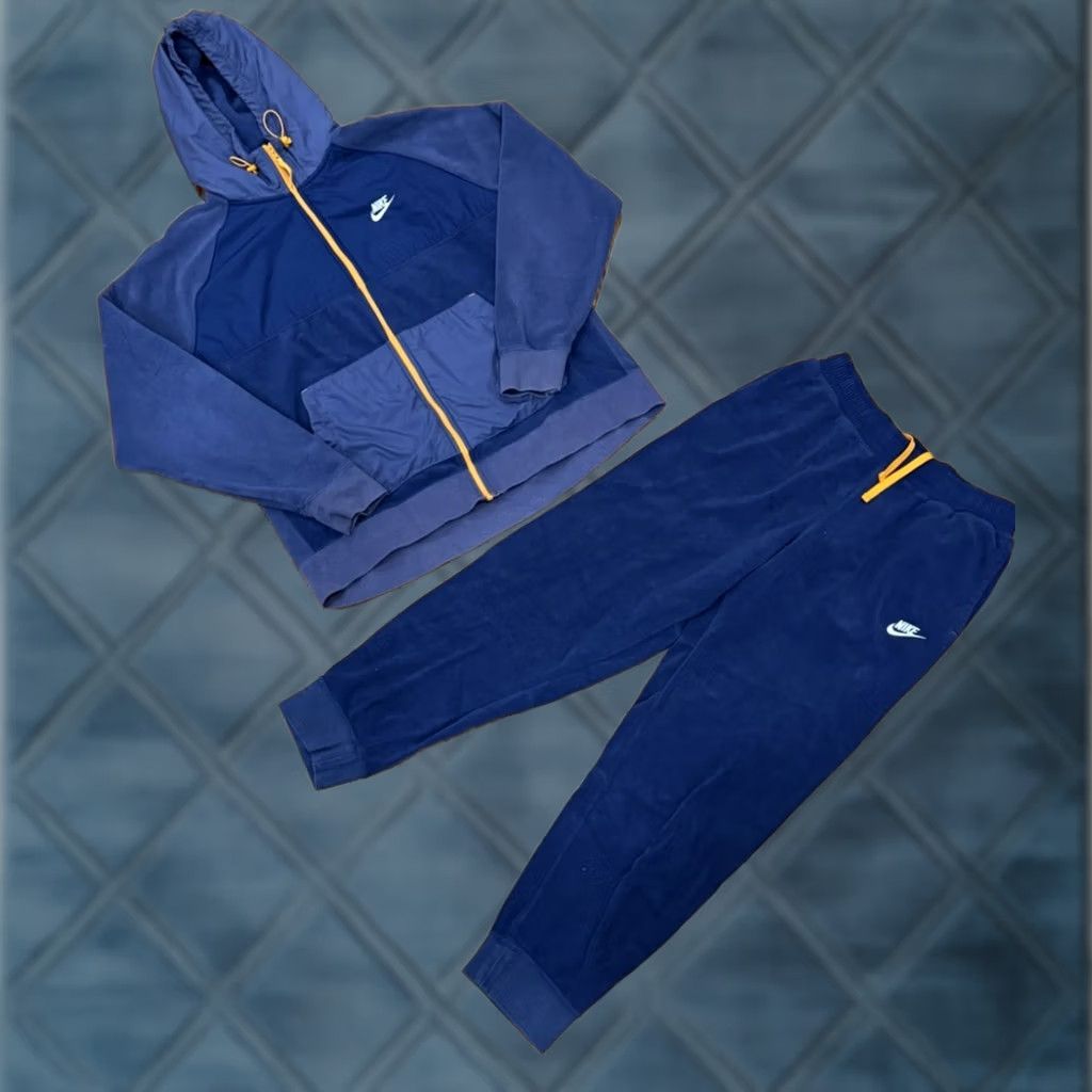 Nike VINTAGE Nike Sportswear Sweatsuit Hoodie & Sweatpants Set M/XL Blue Men's Winterized Fleece 90s Y2K Club Nike Shirt Size US M / EU 48-50 / 2 - 1 Thumbnail