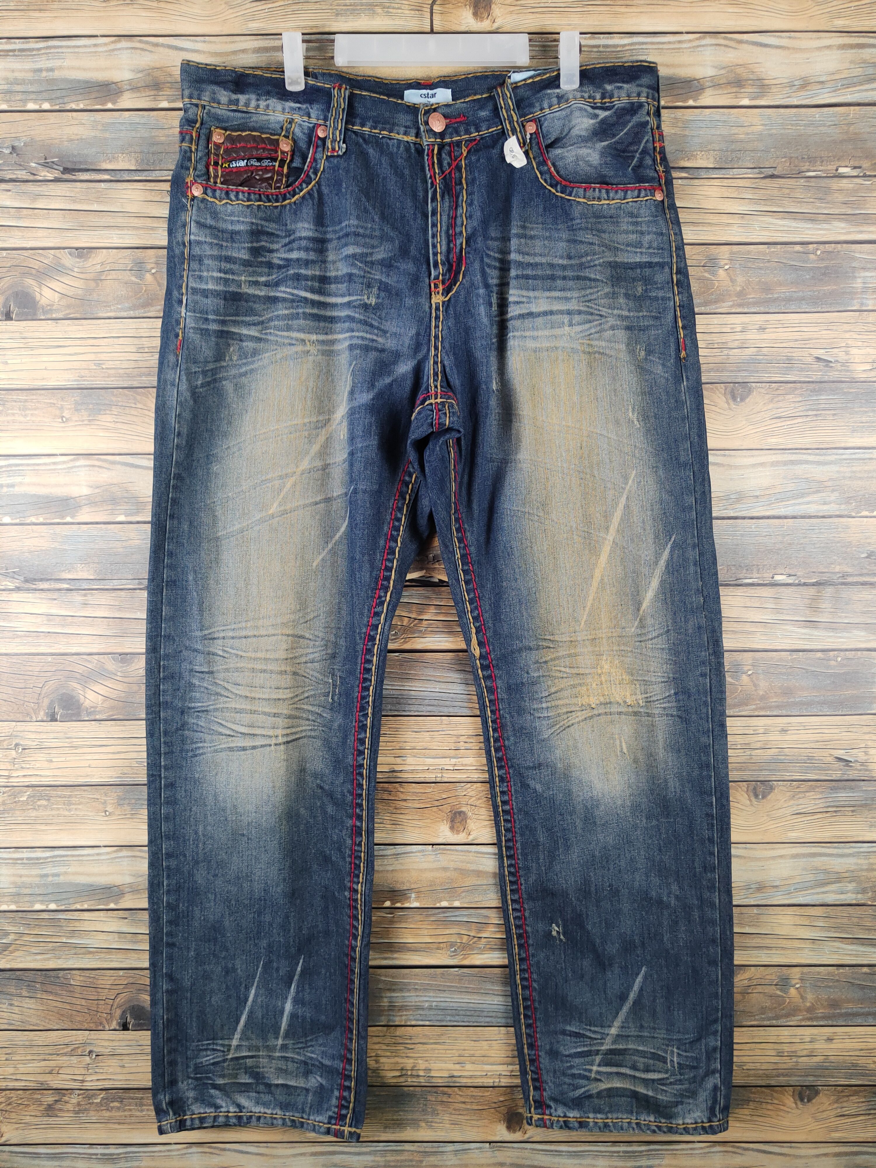 Japanese Brand DL Cstar Blue faded vintage Distressed Ripped Jeans #380 Size US 40 / EU 56 - 1 Thumbnail