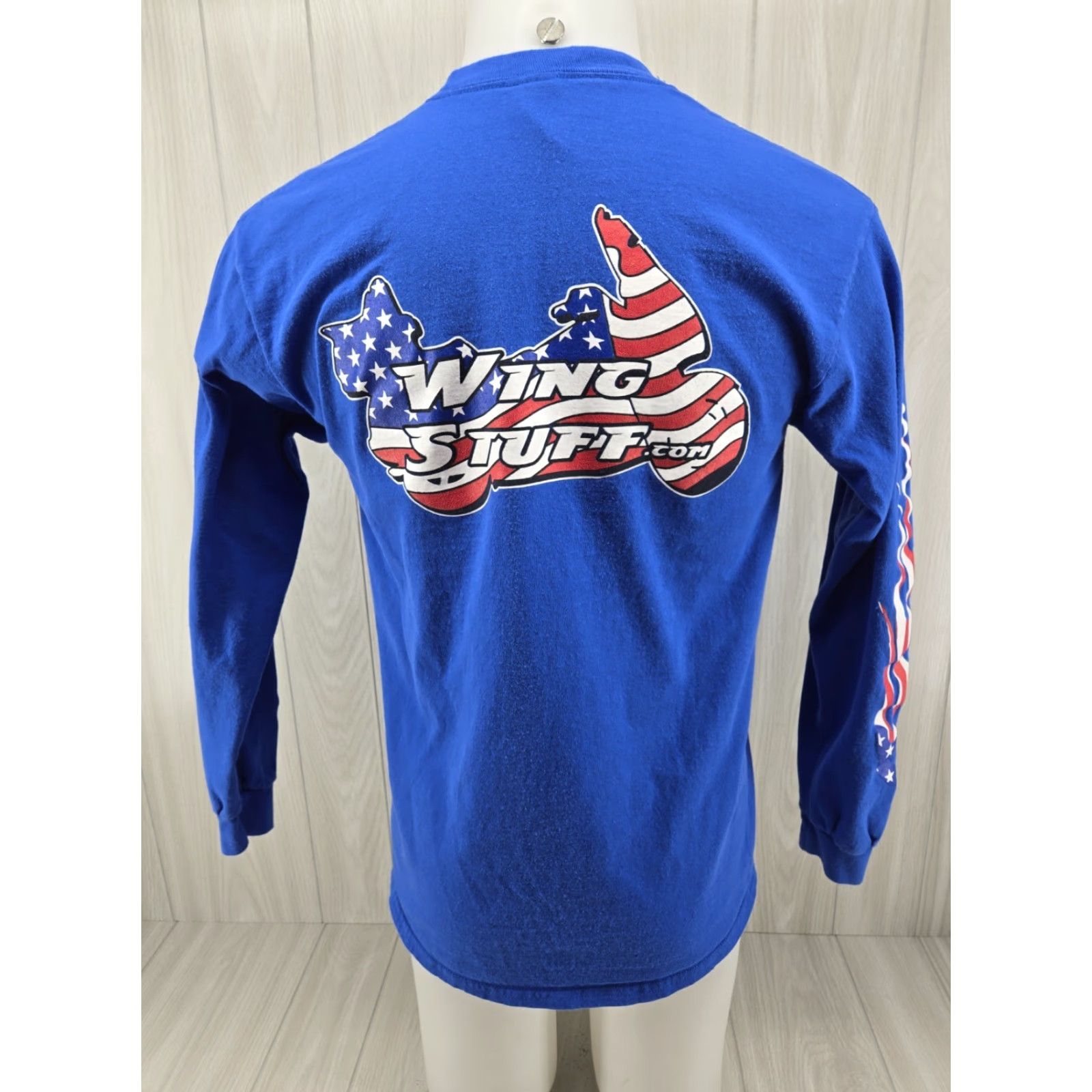 Gildan Gildan Ultra Cotton Wing Stuff Biker Long sleeve Tee Blue Size M USA Flame Sleeves T‑Shirt Men Regular Fit Adults Mens Size US M / EU 48-50 / 2 - 2 Thumbnail