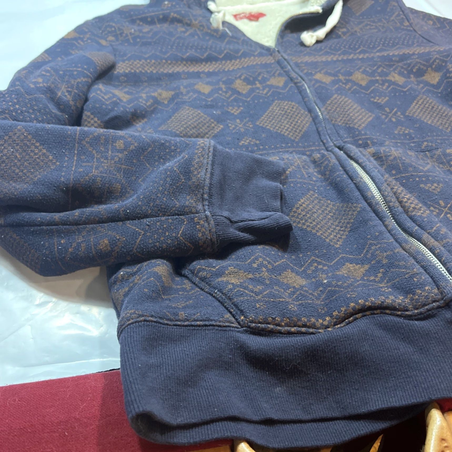 Vintage VINTAGE Arizona Jeans Hoodie L Mens BLUE Sherpa Fleece Lined Full Zip Geometric Fair Isle 90s Winter Street Mens Size US L / EU 52-54 / 3 - 6 Thumbnail