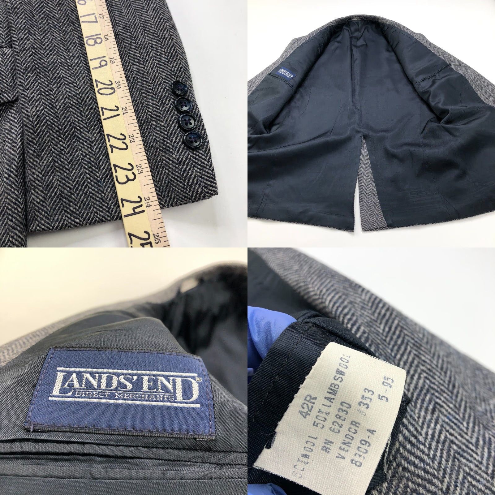 Lands' End Lands' End Sport Coat Jacket Gray Blue Lambswool Herringbone 42R Notch Single-Breasted Wool Men Coat, 2-Button Front, Regular Fit, Dry Clean Only Size US XS / EU 42 / 0 - 8 Thumbnail