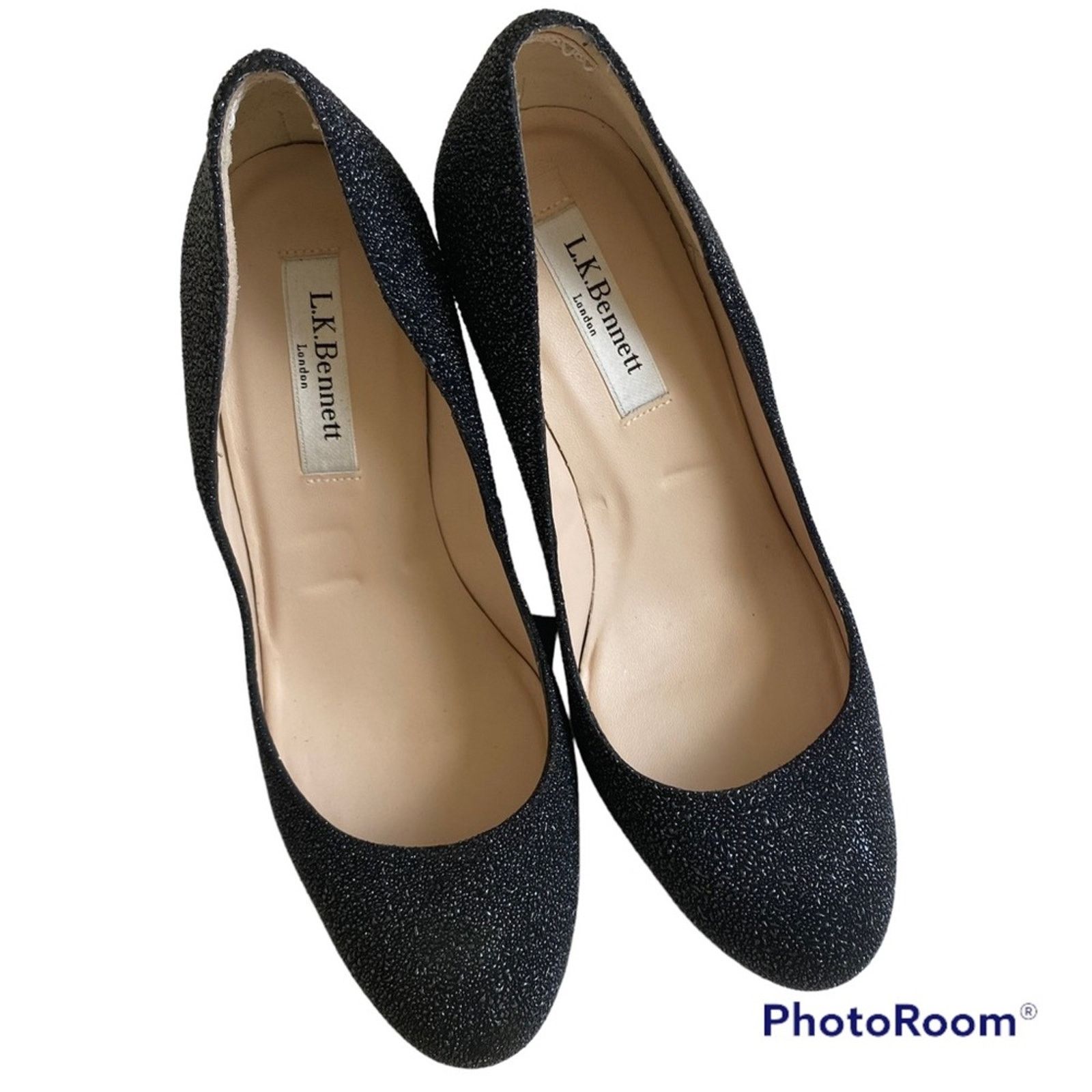 LK Bennett Sledge Glitter Platform Stiletto Black Heel Sz 38