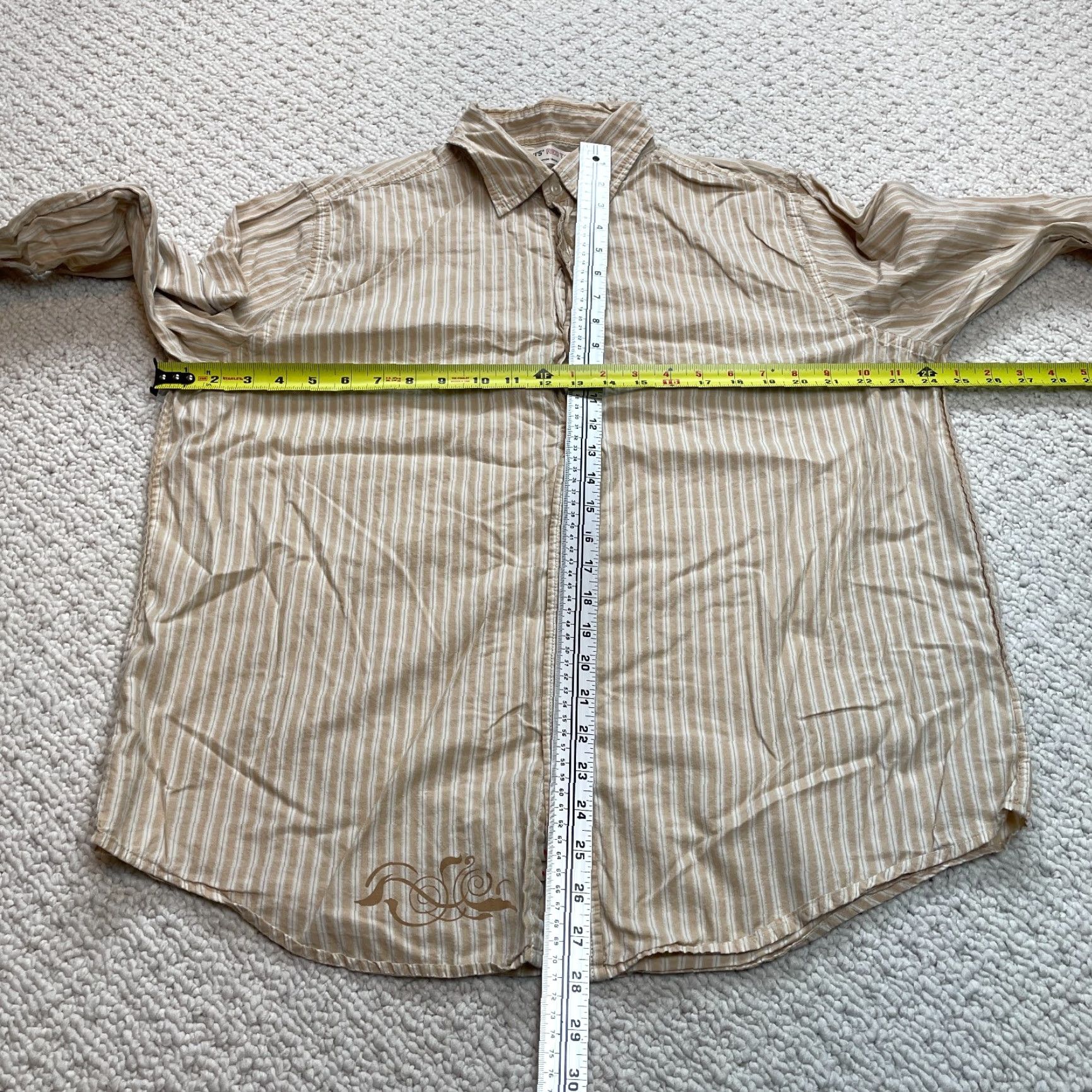 Levi's VINTAGE Levis Shirt Mens XL Light Brown Striped Button Up Long Sleeve Cotton Size US XL / EU 56 / 4 - 2 Thumbnail