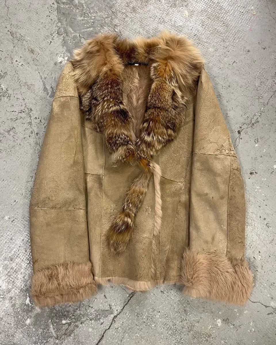2000s Armani Shearling Fur Beige Jacket