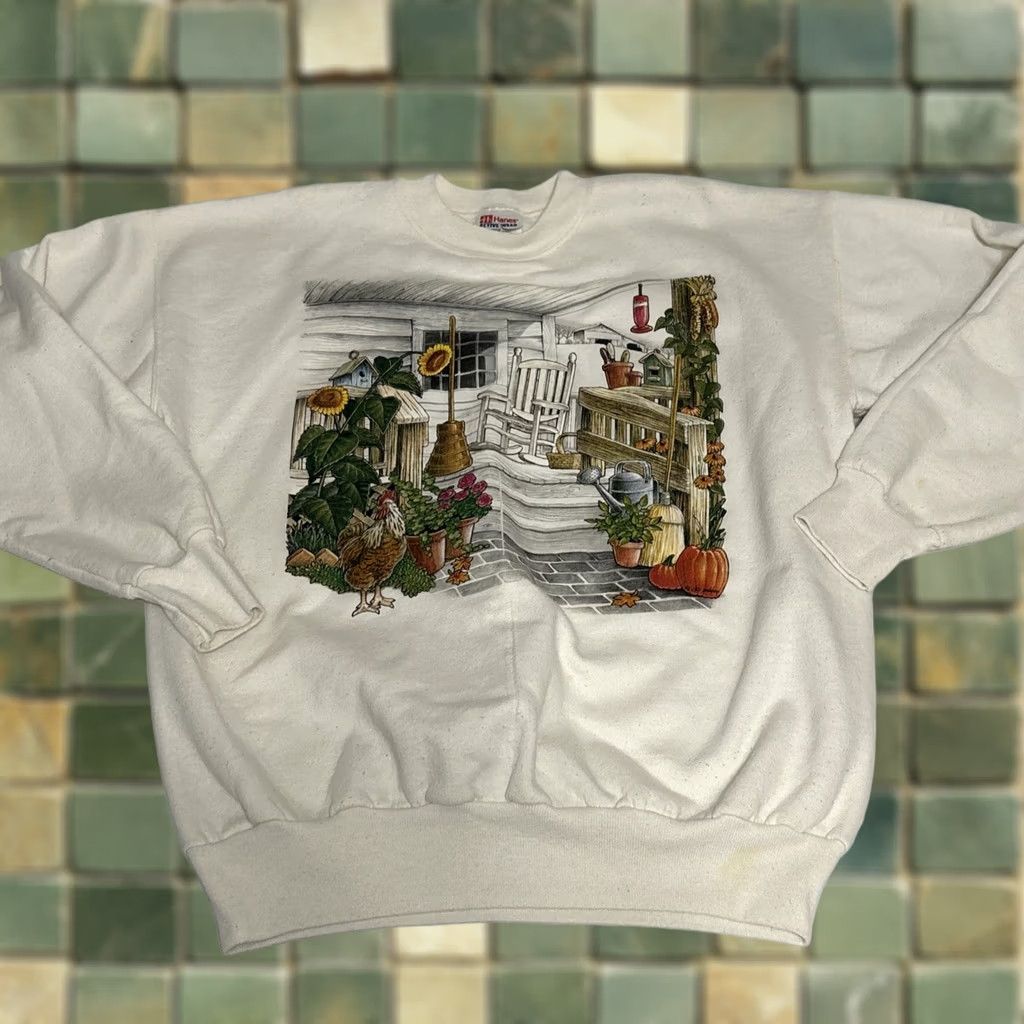 Hanes VINTAGE Hanes Long Sleeve Sweatshirt Airwaves Autumn Graphic Print Large Mens L White 90s Pullover Size US L / EU 52-54 / 3 - 1 Thumbnail