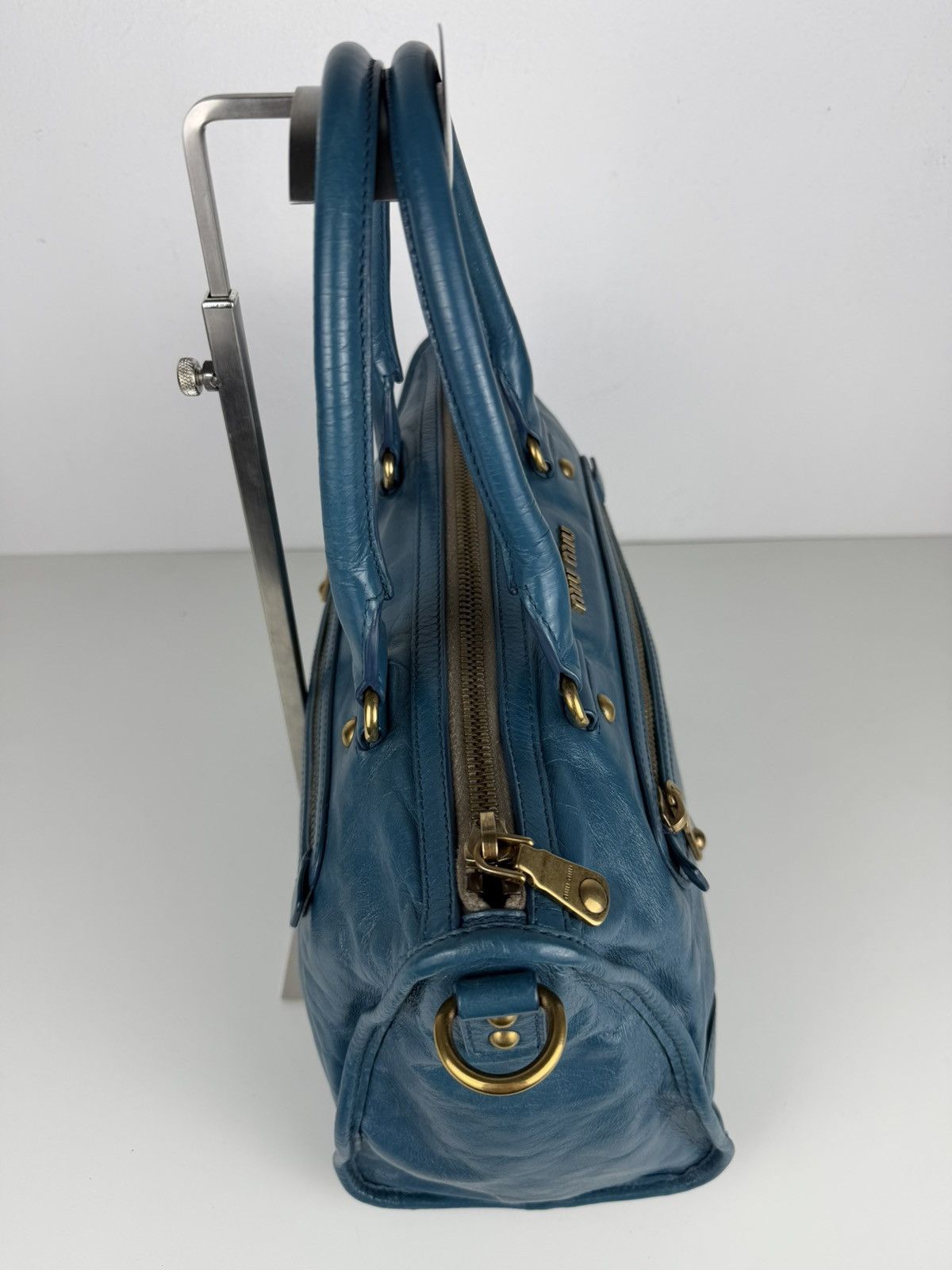 Miu Miu Miu miu vitello lux top zip handbag in turquoise Size ONE SIZE - 11 Thumbnail