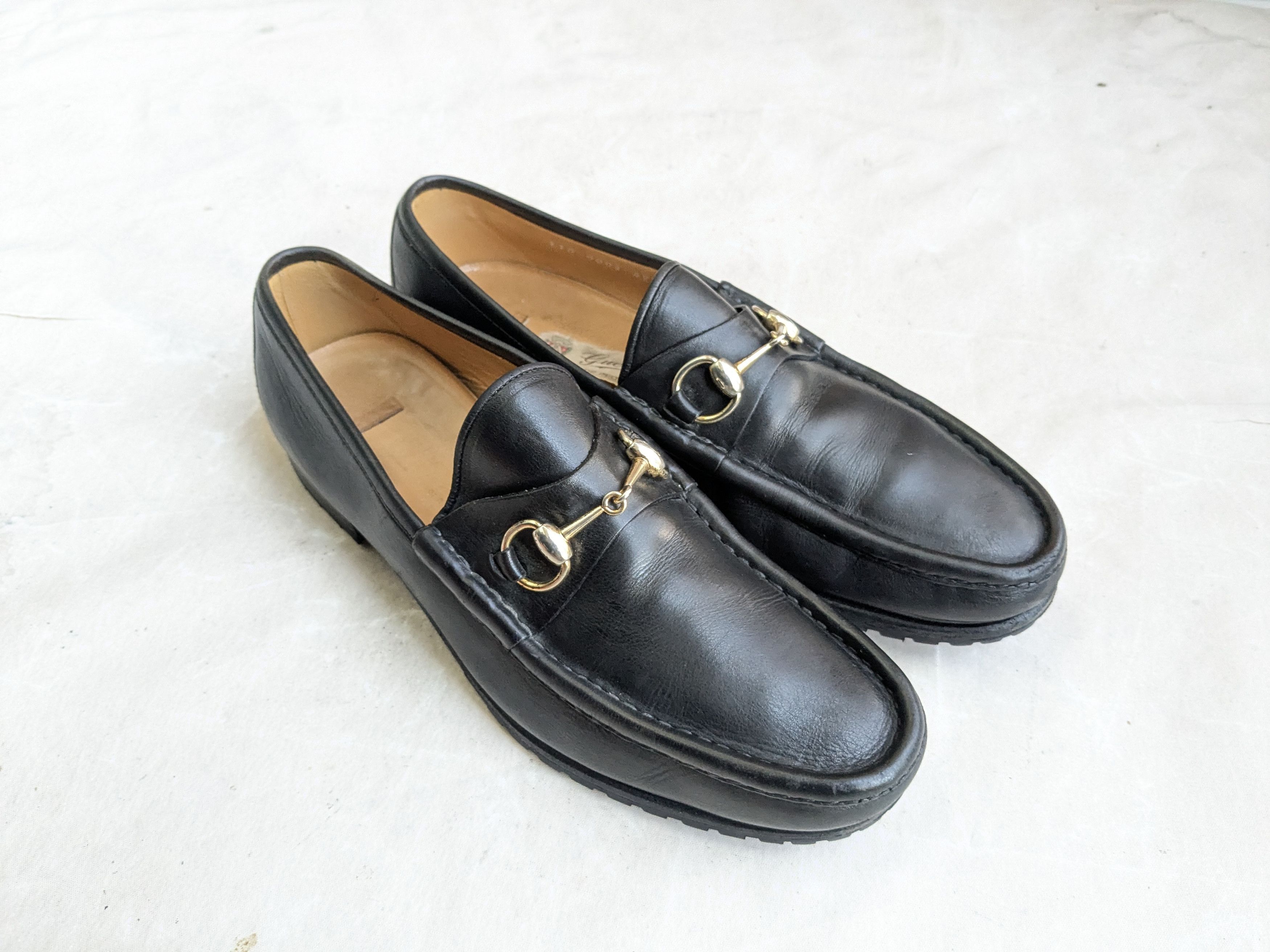 Vintage Gucci Horsebit Loafers Black 9 Leather Snaffle display picture 3