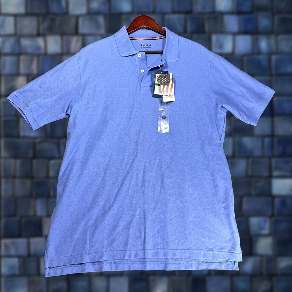 Izod Izod Polo Shirt Mens Large Blue Short Sleeve Pima Cotton No Roll Collar NEW Size US L / EU 52-54 / 3 - 1 Thumbnail
