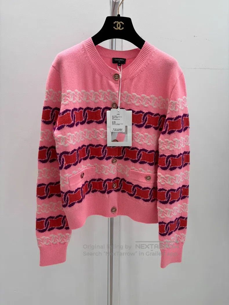 Chanel Chanel Pink mixed-colour striped knitted cardigan coat Size XS / US 0-2 / IT 36-38 - 1 Thumbnail