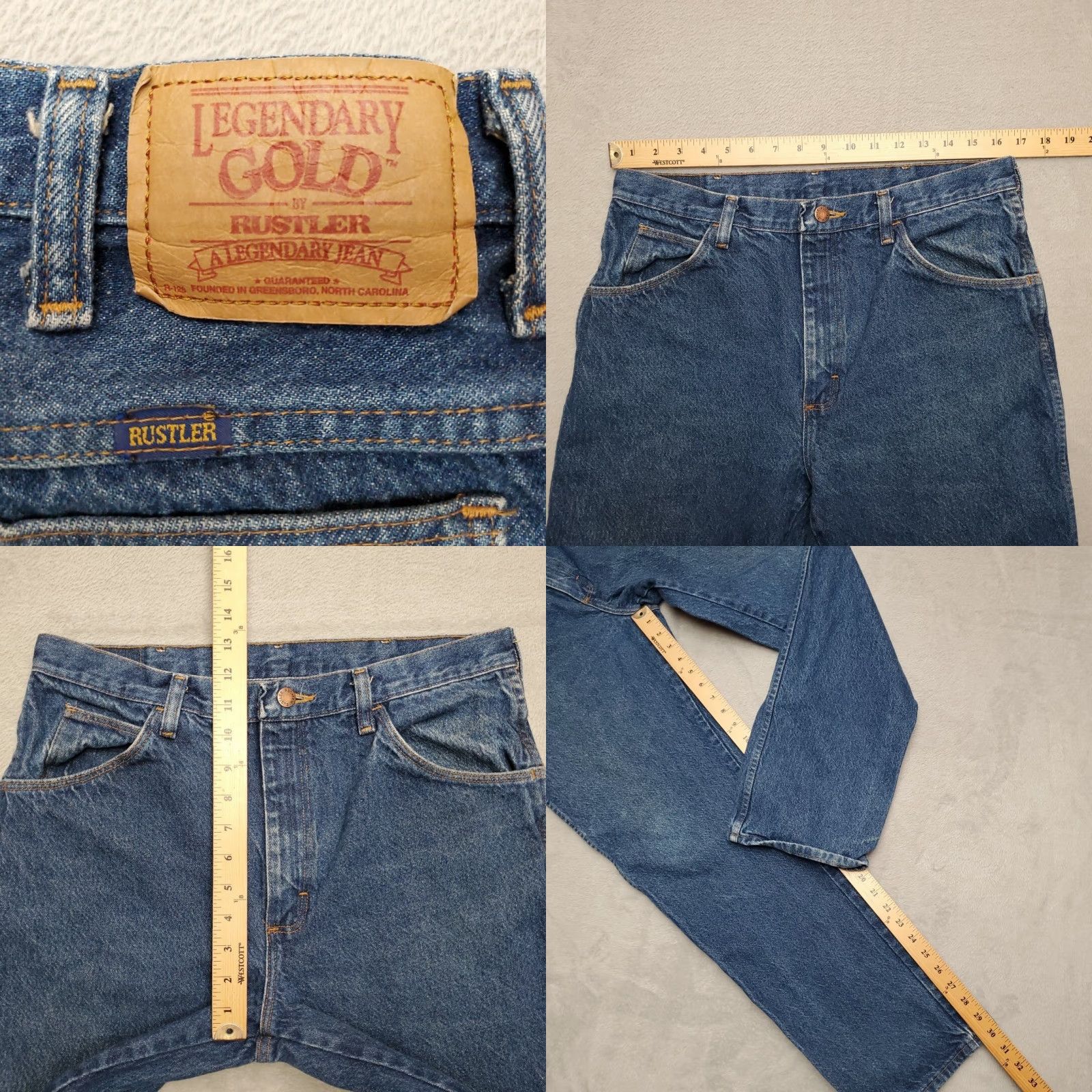 Denime VINTAGE Rustler Jeans Mens 35x32 Blue Denim 100% Cotton Rustler Casual Straight 5-Pocket Mens Blue Denim Casual American Western 1990s Size US 35 - 8 Thumbnail