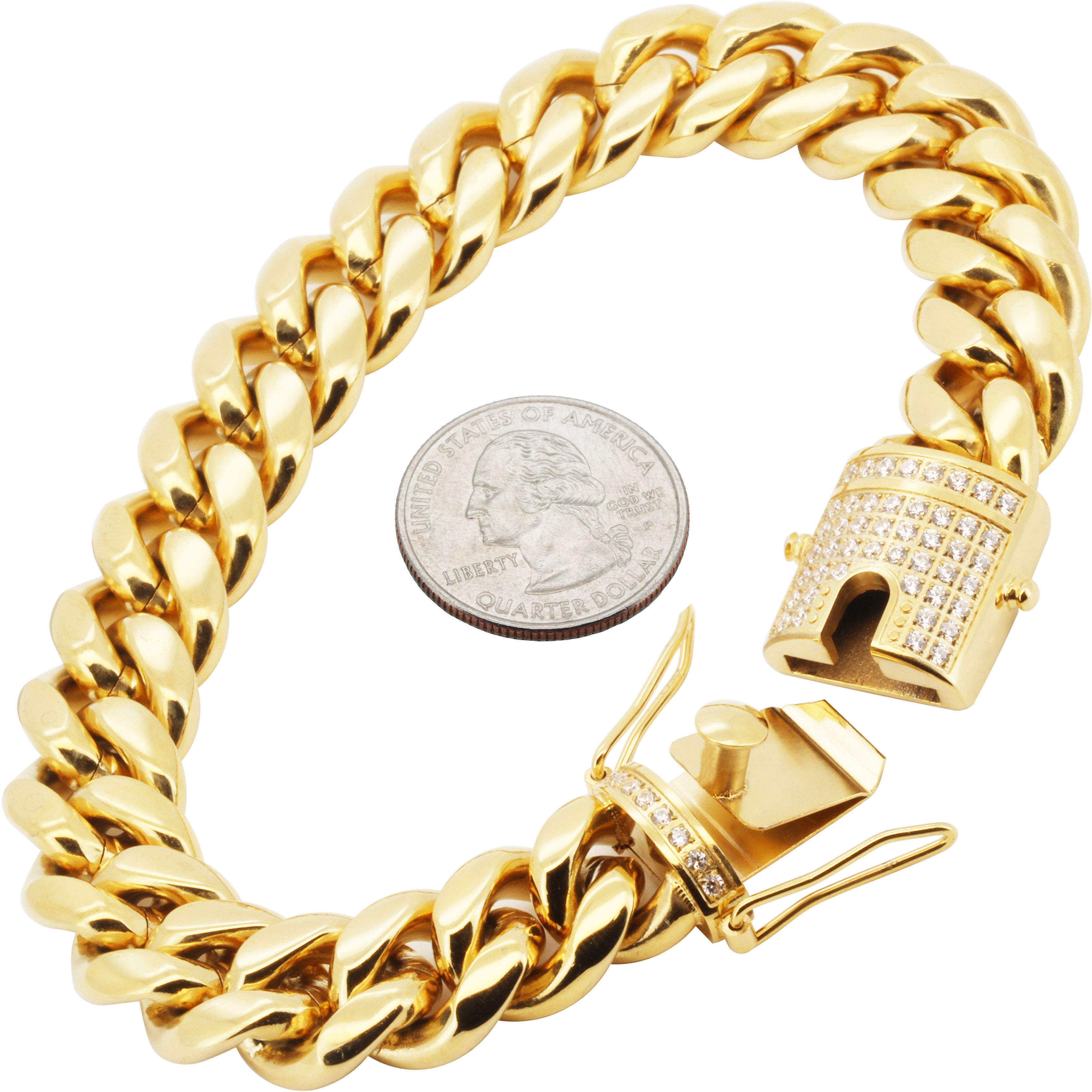 Other 316L SS 18k GP AAA CZ 14mm Miami Cuban Link Bracelet 8.5" Size ONE SIZE - 1 Preview