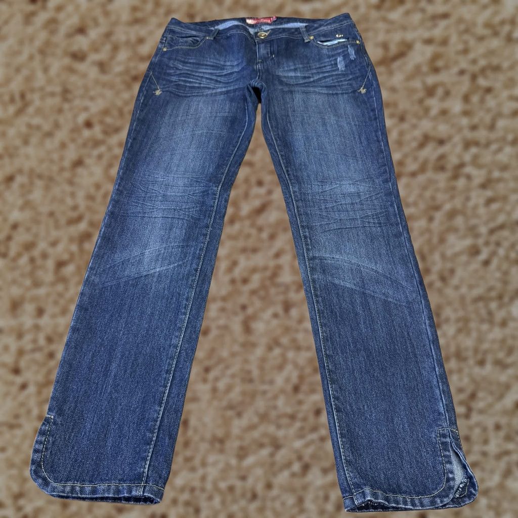 Vintage Apple Bottoms Jeans Juniors 13/14 Blue Low Rise Slim Straight Distressed Stretch Denim Jeans Size 34" / US 12 / IT 48 - 1 Thumbnail