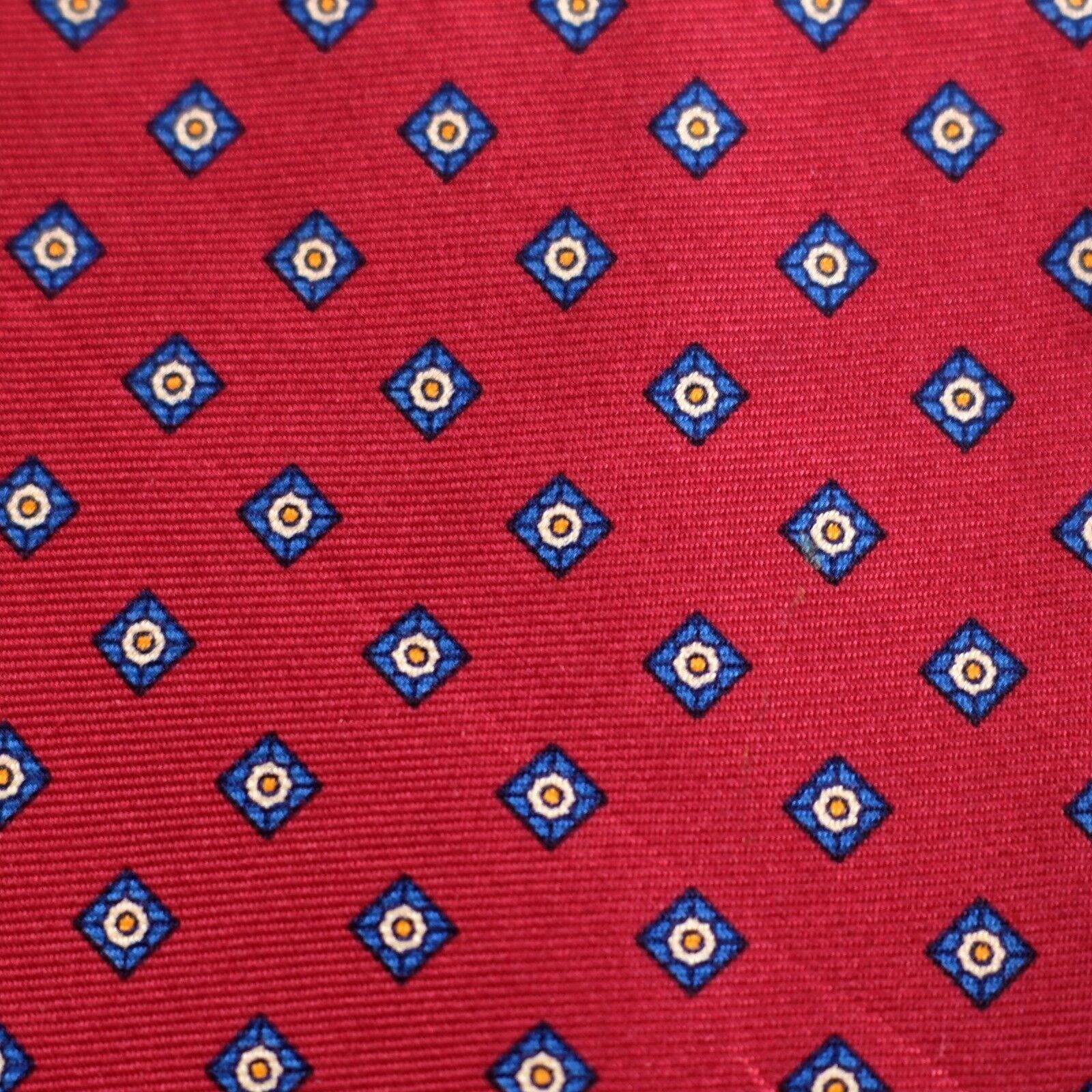 Designer Camden Court Red Blue Geometric Floral Print Short Silk Tie Size ONE SIZE - 2 Thumbnail