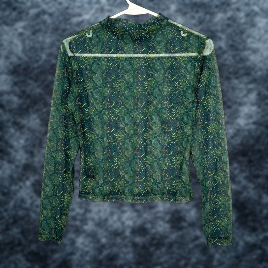 Lazy Oaf Lazy Oaf Womens Top Green Snake Print Sheer Long Sleeve Shirt Size 10 Casual Womens Mens Size L / US 10 / IT 46 - 1 Thumbnail