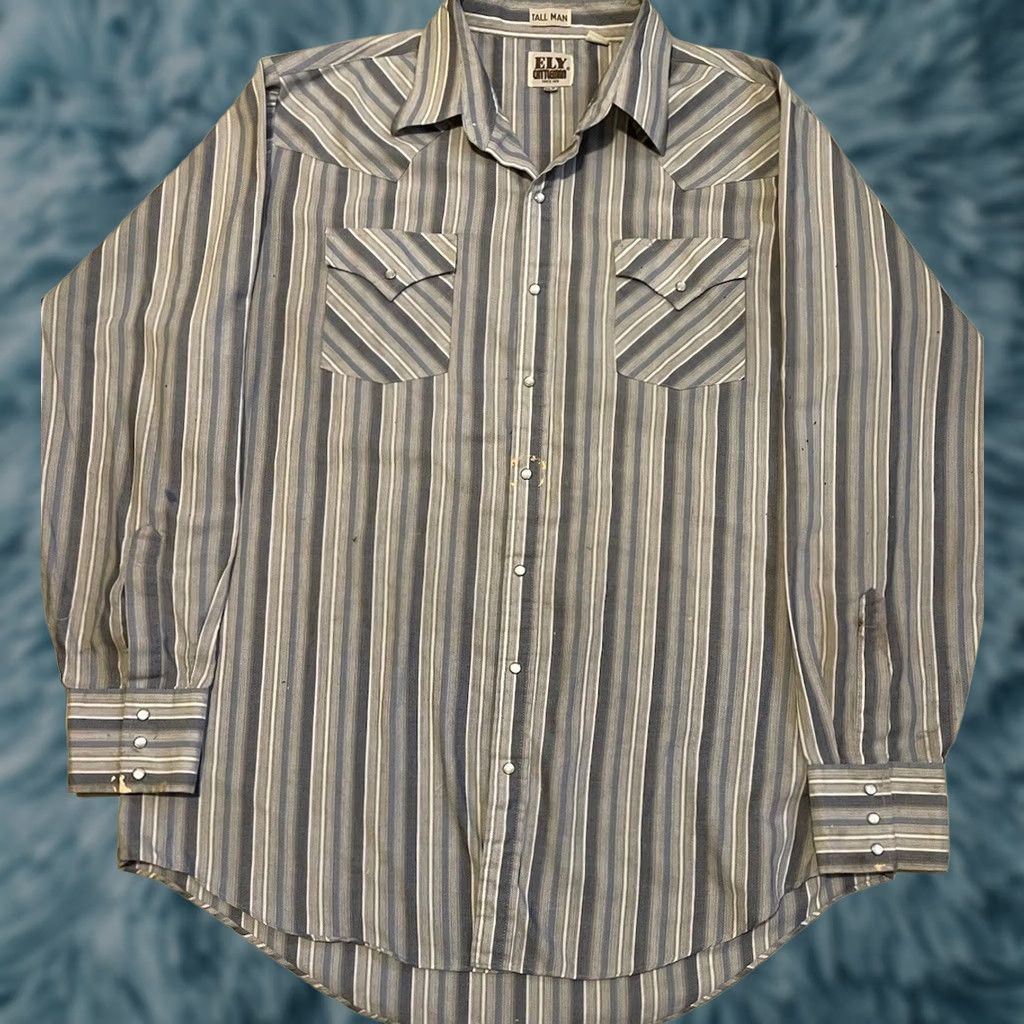 Vintage VINTAGE Brushpopper Shirt XL Blue Button-Up Long Sleeve Pearl Snap 70s 80s Retro Southwestern Cowboys | Mens Size US XL / EU 56 / 4 - 1 Thumbnail