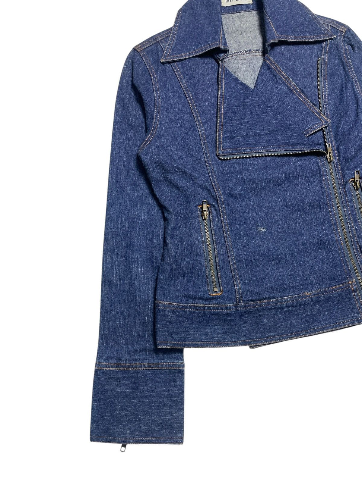 Angel Blue 2000’s Lazy Daisy - Asymmetrical Bikers Crop Denim Jacket Size M / US 6-8 / IT 42-44 - 5 Thumbnail