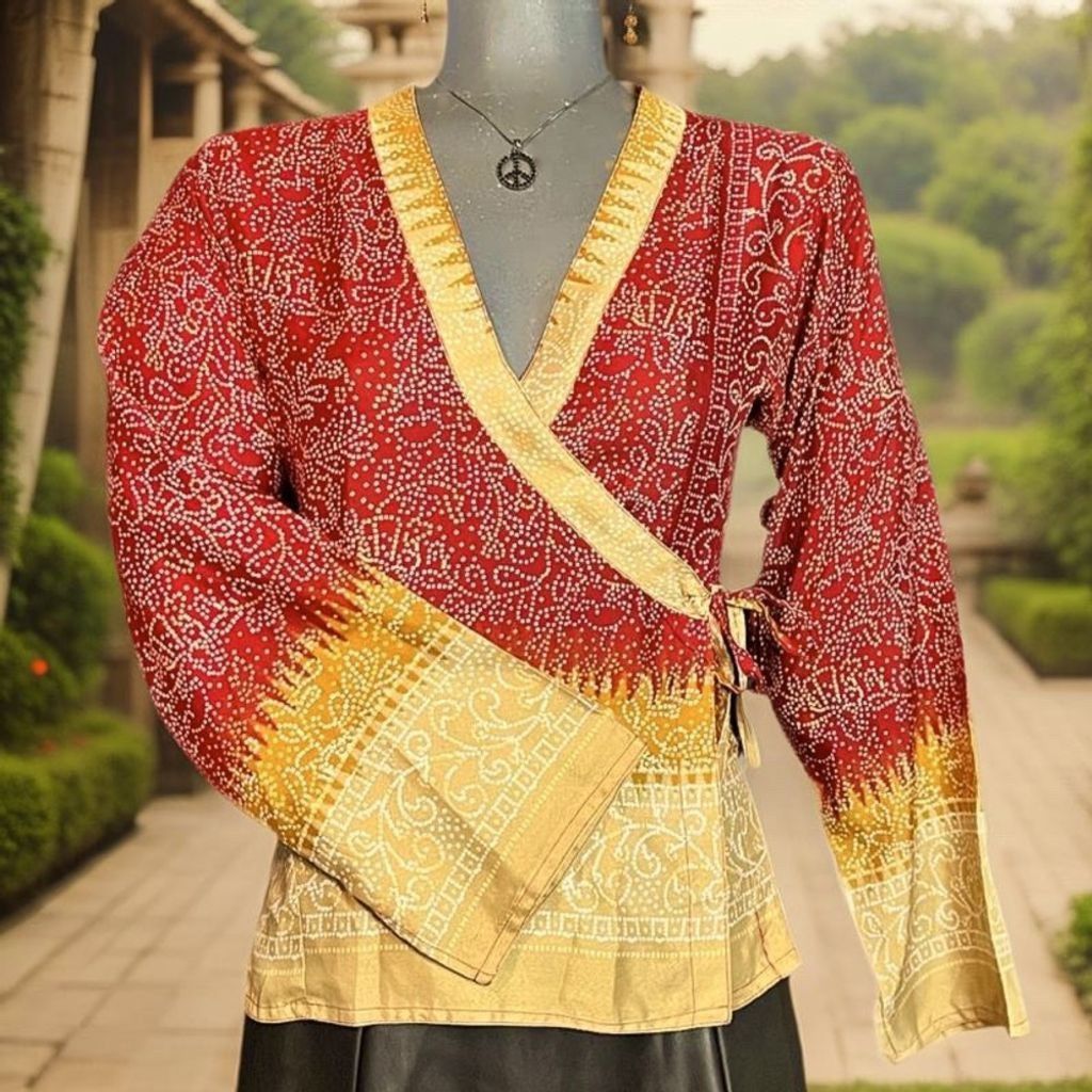 Alchemy Equipment SILK SARI WRAP TOP Vintage Pure Silk FAIR TRADE SIZE Med Size M / US 6-8 / IT 42-44 - 2 Thumbnail