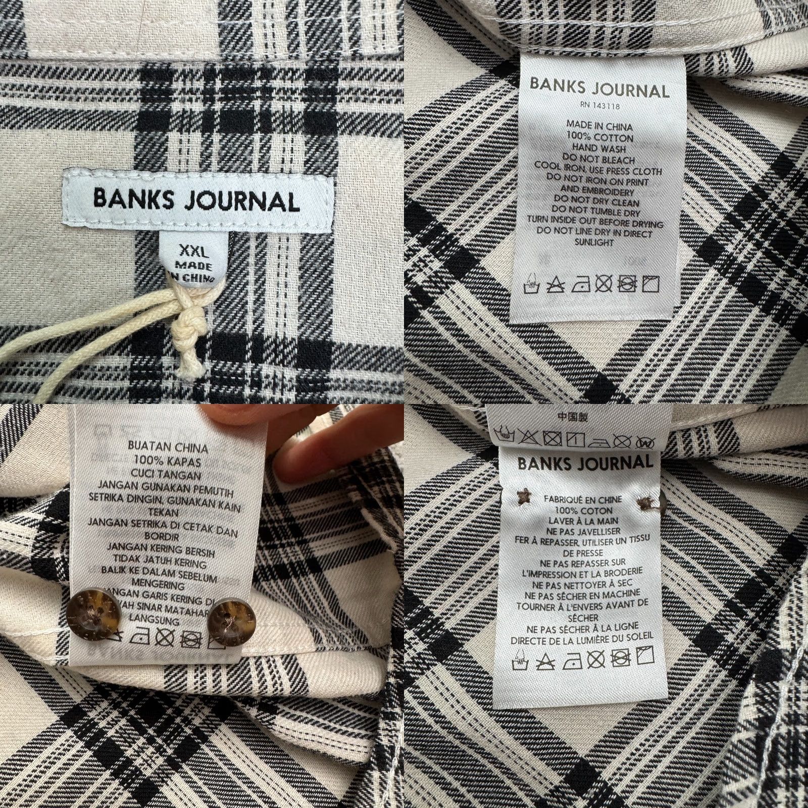 Banks Journal Banks Journal Flannel Button-Up Shirt Mens XXL Black White Plaid Cotton Casual Size US XXL / EU 58 / 5 - 8 Thumbnail