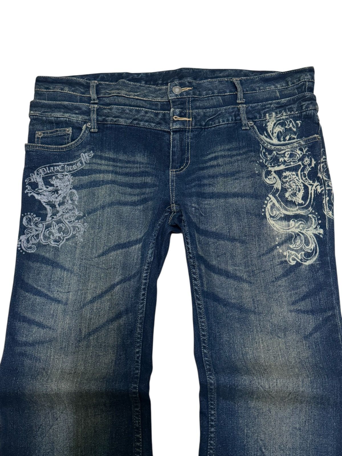 Japanese Brand Vintage Play Chess Dragon Print Acid Wash Low Rise Denim Size US 38 / EU 54 - 3 Thumbnail
