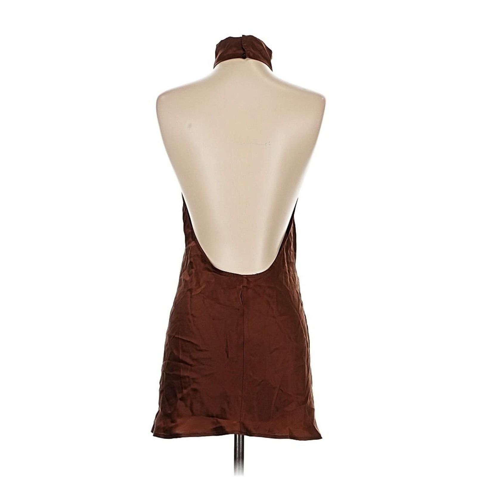 REVOLVE EDT Silk Brown Mock Neck Open Back Mini Dress Small Size S / US 4 / IT 40 - 3 Thumbnail