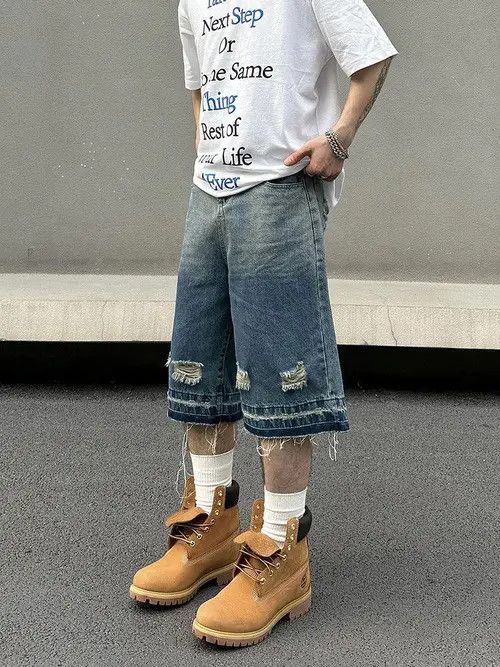 Jean Ichiko x Ezawa Distressed Baggy Denim Shorts, Ripped Shorts Size US 30 / EU 46 - 5 Thumbnail