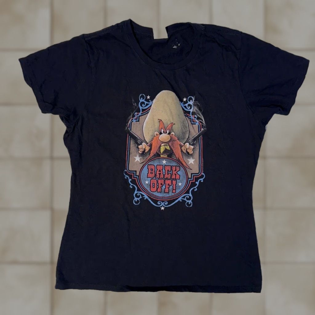 Vintage Looney Tunes Yosemite Sam Back Off! Y2K Top Womens Tshirt L Black Short Sleeve Crew Neck Logo Vintage Size L / US 10 / IT 46 - 1 Thumbnail