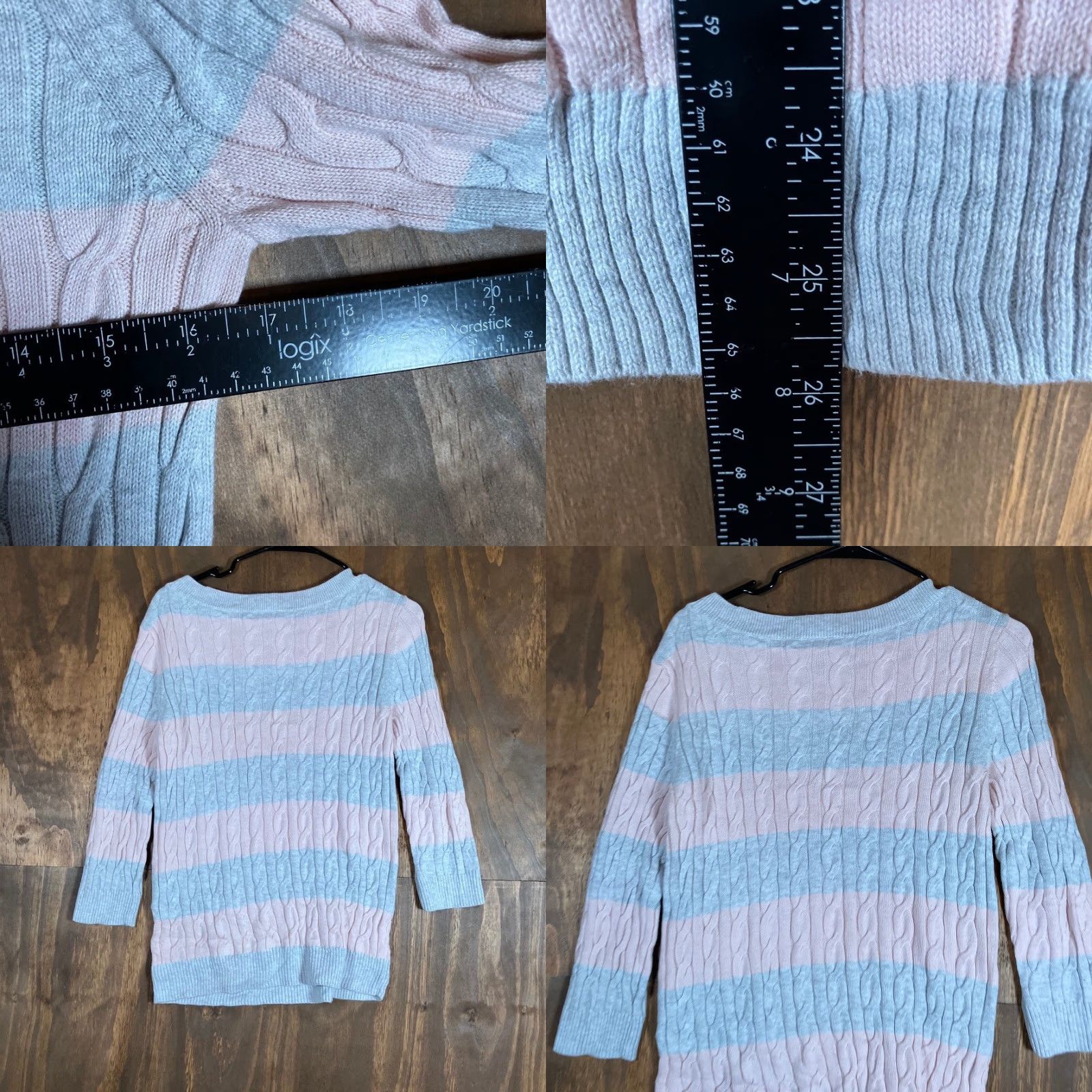 Talbots Ann Taylor Loft Womens Sweater Gray Pink Striped Cable Knit Crew Neck Large Size L / US 10 / IT 46 - 8 Thumbnail