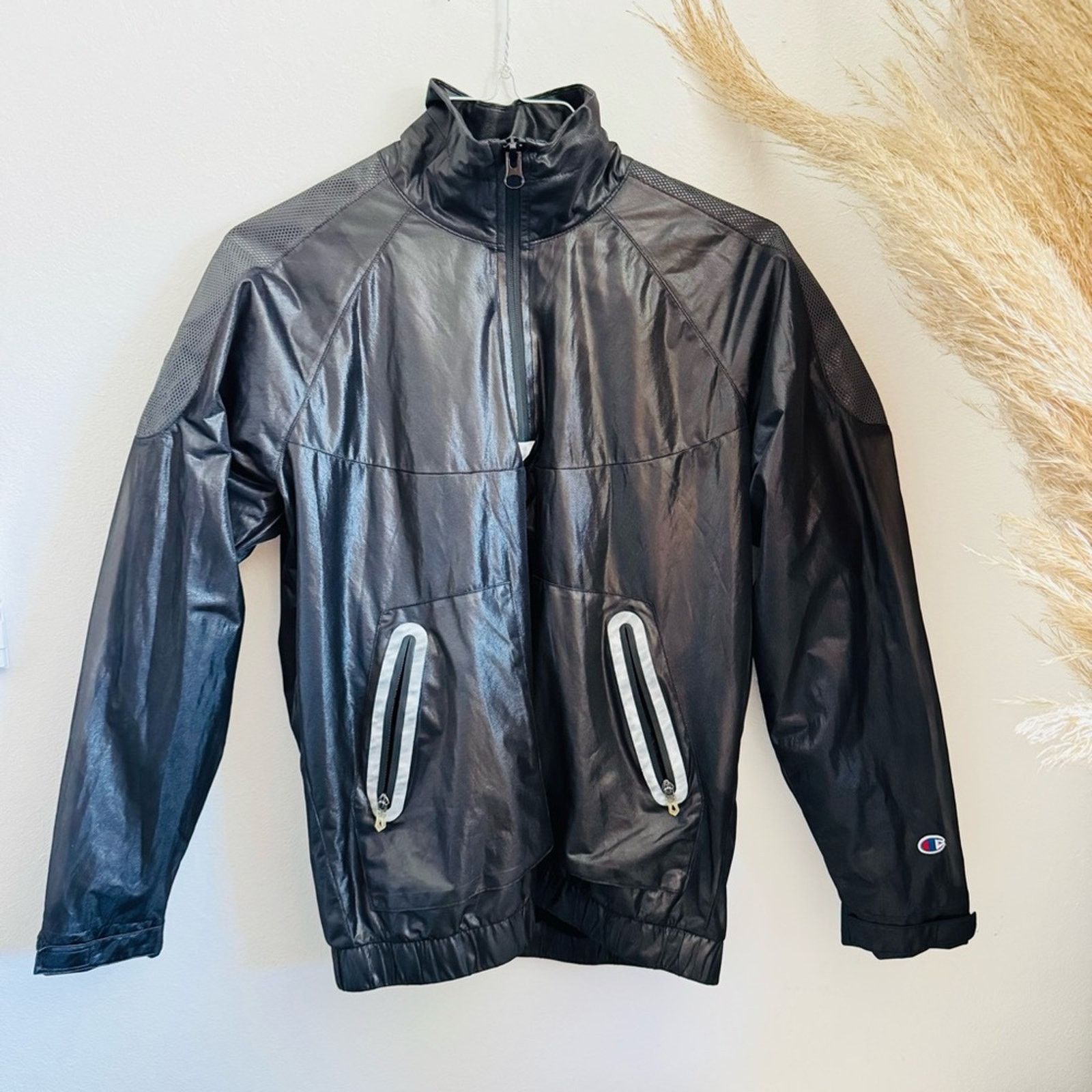 Champion CHAMPION Luxe Eco Black Half Zip Pockets Windbreaker Jacket Size S / US 4 / IT 40 - 2 Thumbnail