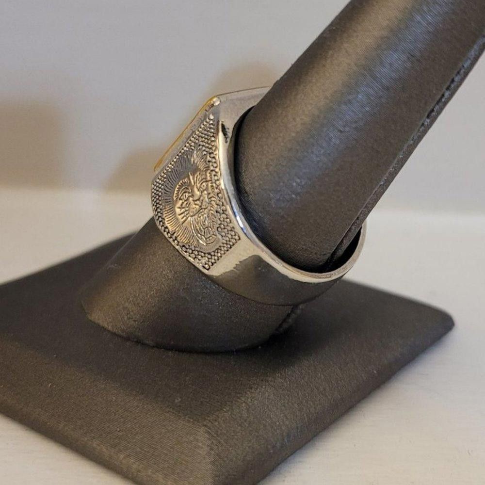 Designer Men's Retro Lion Black Square Onyx Silver Ring - Size 9 Size ONE SIZE - 8 Thumbnail