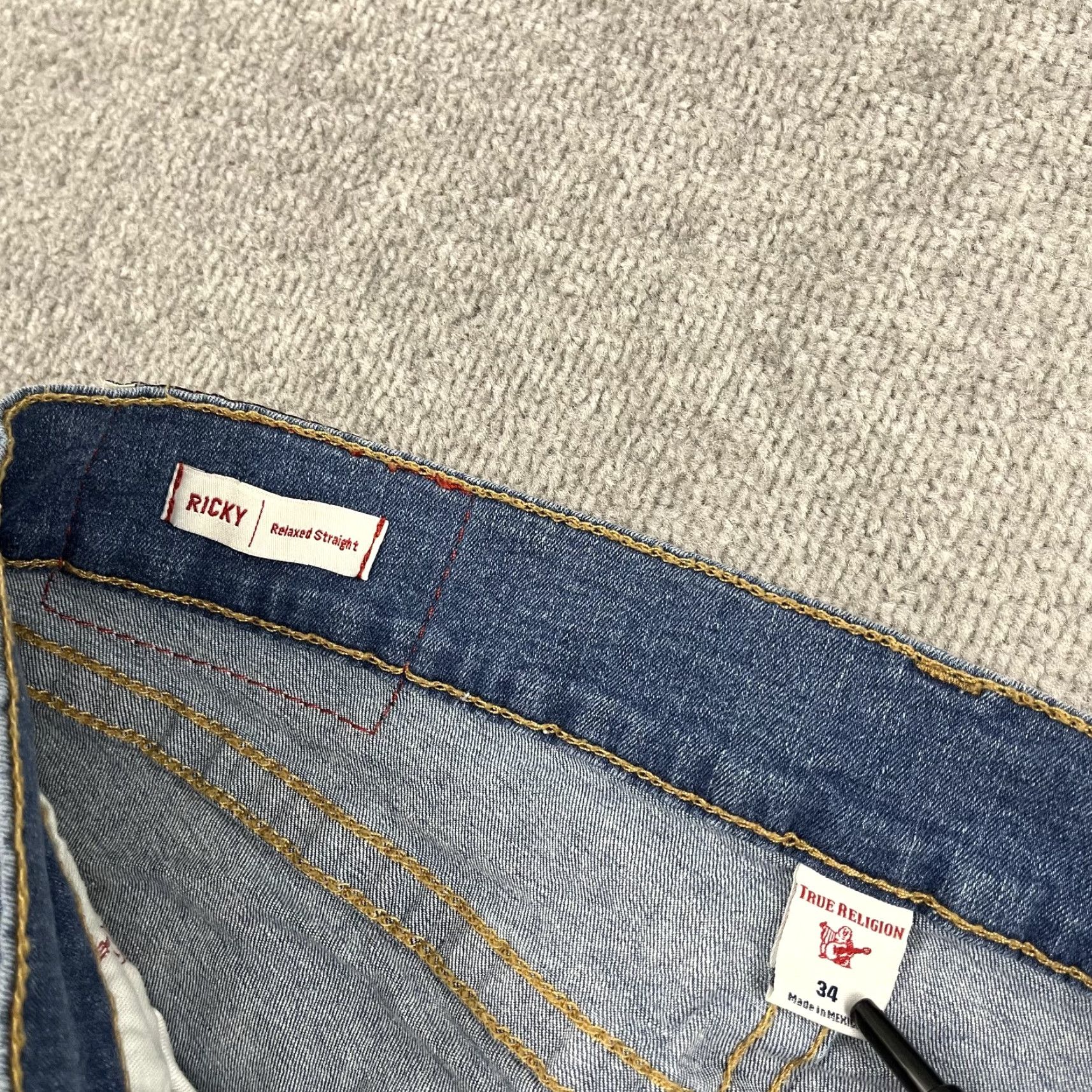 True Religion True Religion Ricky Jeans Mens 34 x 32 Relaxed Straight Blue Denim Hip Hop Pants Size US 34 / EU 50 - 3 Thumbnail