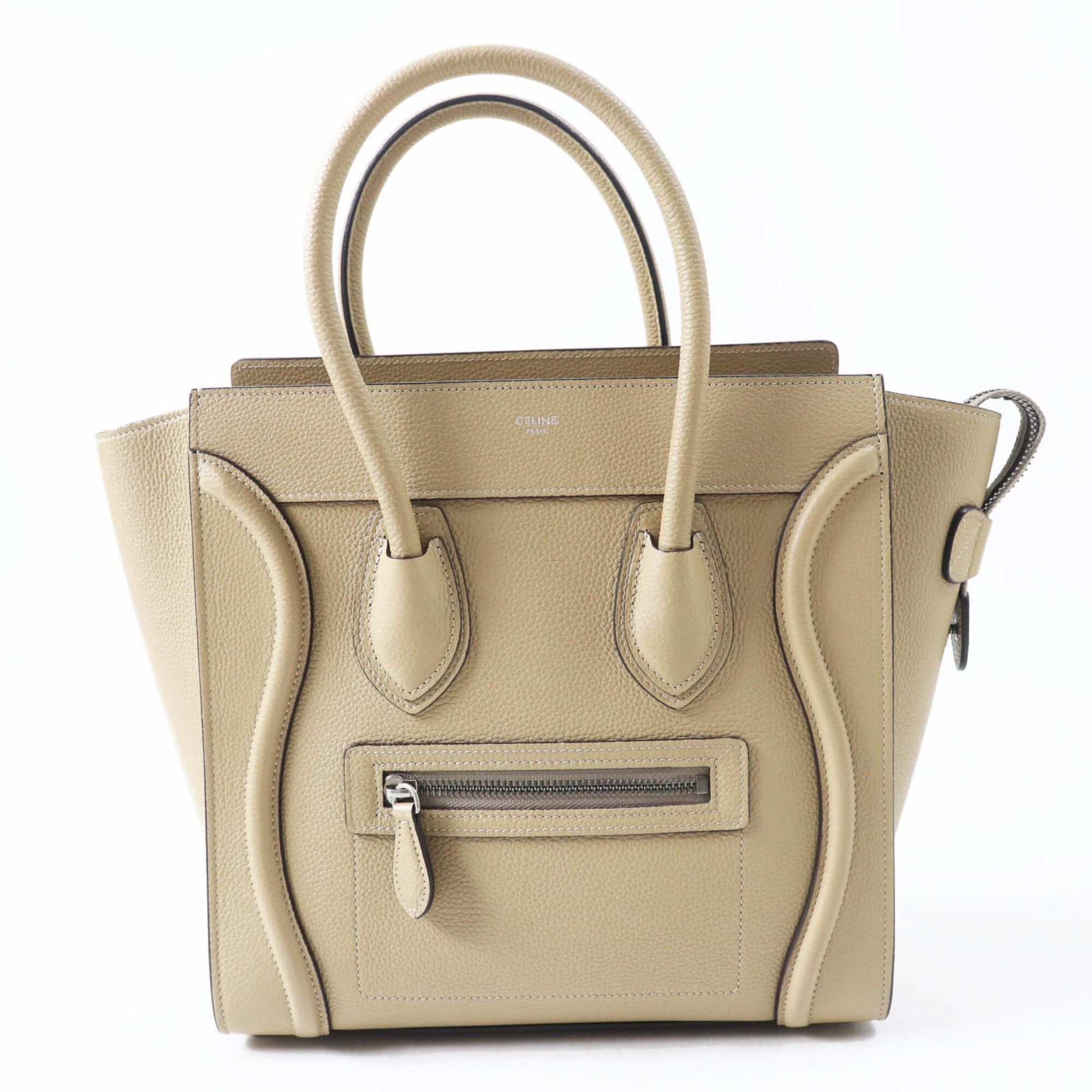 Celine CELINE 18979 Luggage Micro Shopper Dune Drummed Calfskin Handbag with Dust Bag, Made in Italy, Women's Size ONE SIZE - 1 Thumbnail