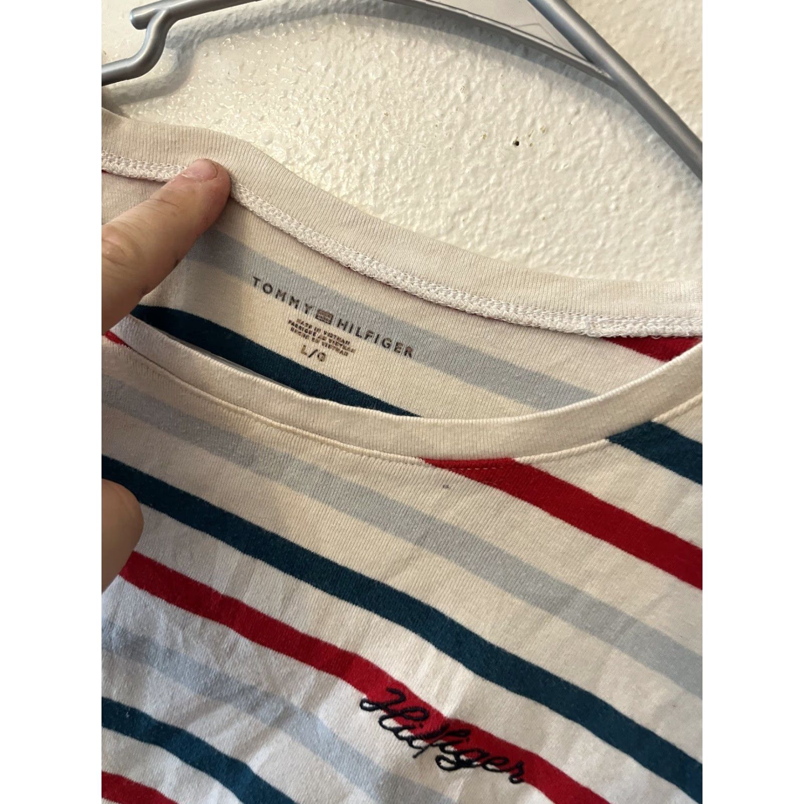 Tommy Hilfiger Tommy Hilfiger T Shirt L Womens Multicolor Striped Crew Neck Short Sleeve Cotton Jersey Logo Embroidered Classic Modern 100% Cotton Regular Fit Size L / US 10 / IT 46 - 3 Thumbnail