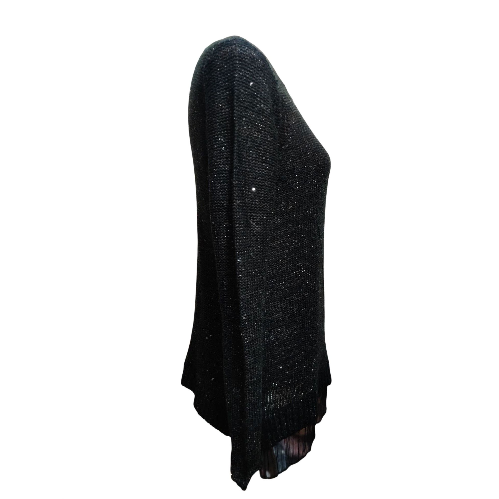 Faded Glory Black Sequin Knit Tunic Sweater Size M Sheer Hem Goth Glam S Size M / US 6-8 / IT 42-44 - 11 Thumbnail