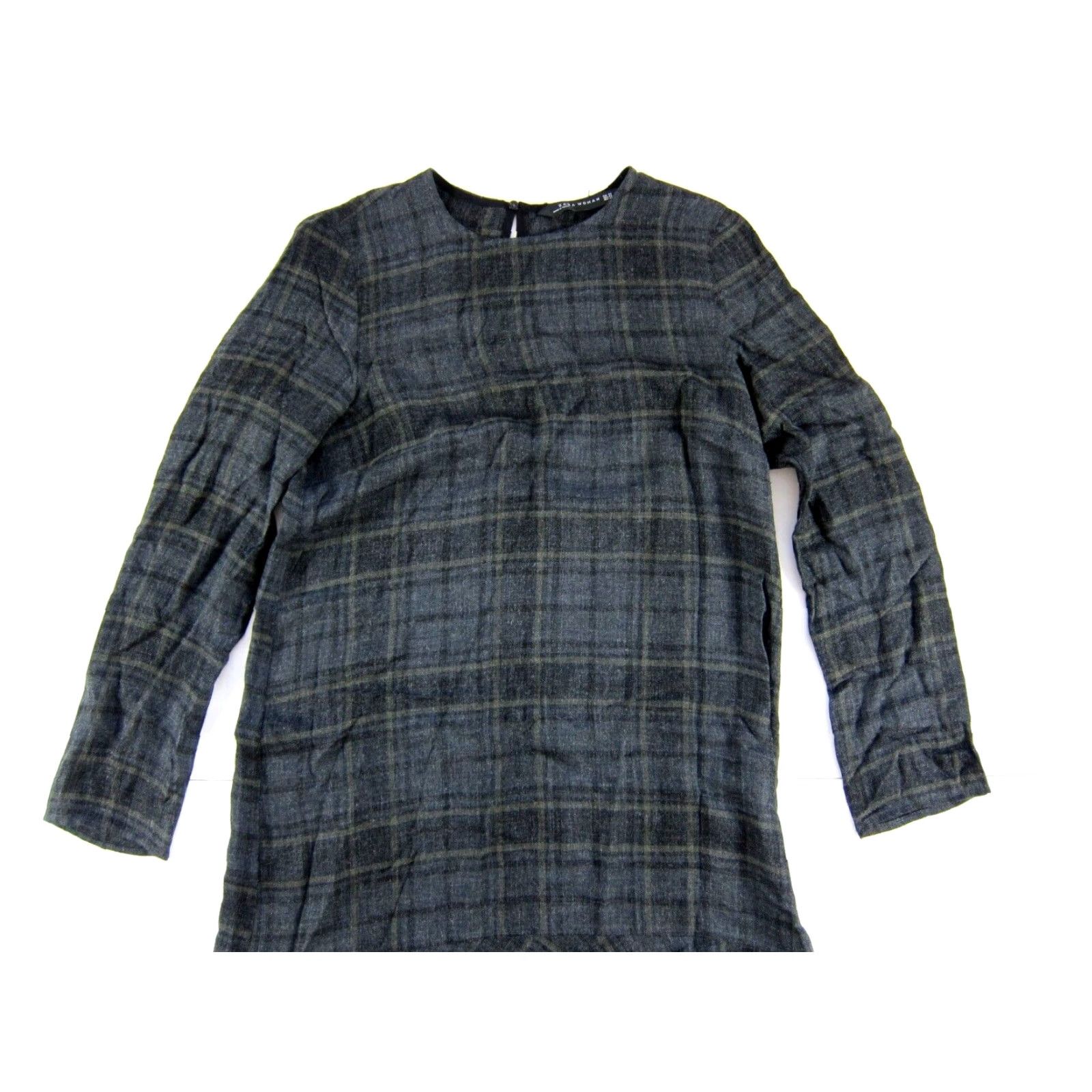 Zara Zara Woman Grey Plaid High Neck Long Sleeve Midi Sheath Shift Dress XS Size XS / US 0-2 / IT 36-38 - 3 Thumbnail