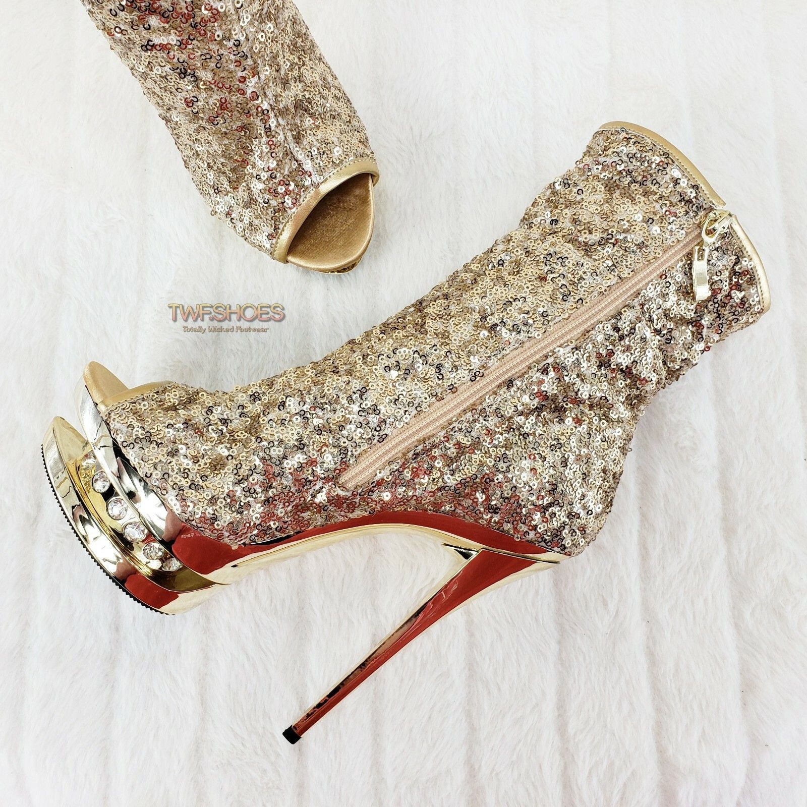 Other Blondie 1008SQ Sexy Gold Sequin Slouchy High Heel Platform A Size US 8 / IT 38 - 5 Thumbnail