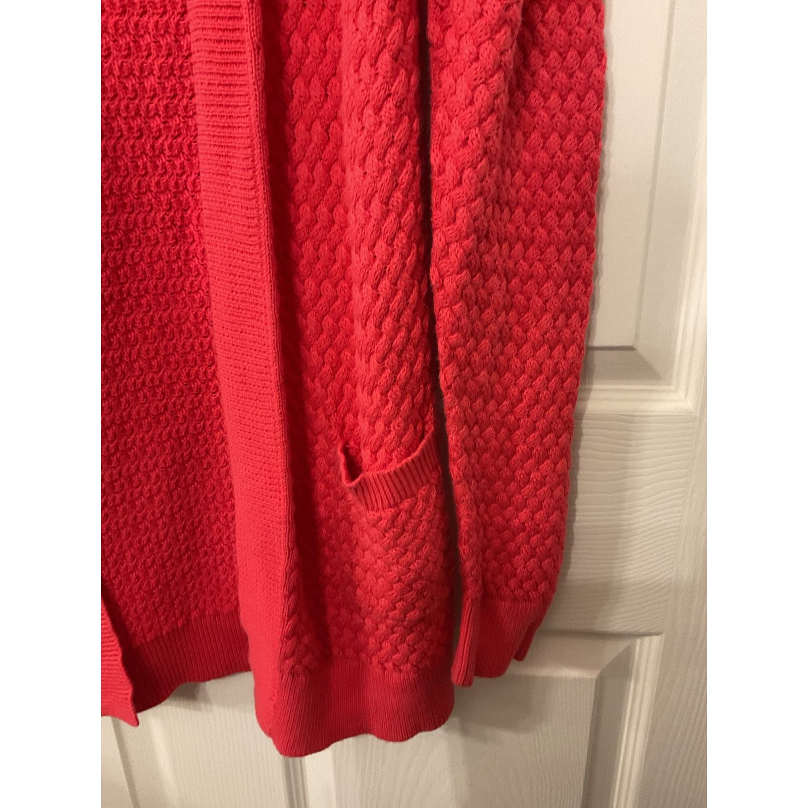L.L. Bean L.L. Bean Woven Knit Coral Cotton Open Front Cardigan, sz M Size M / US 6-8 / IT 42-44 - 4 Thumbnail