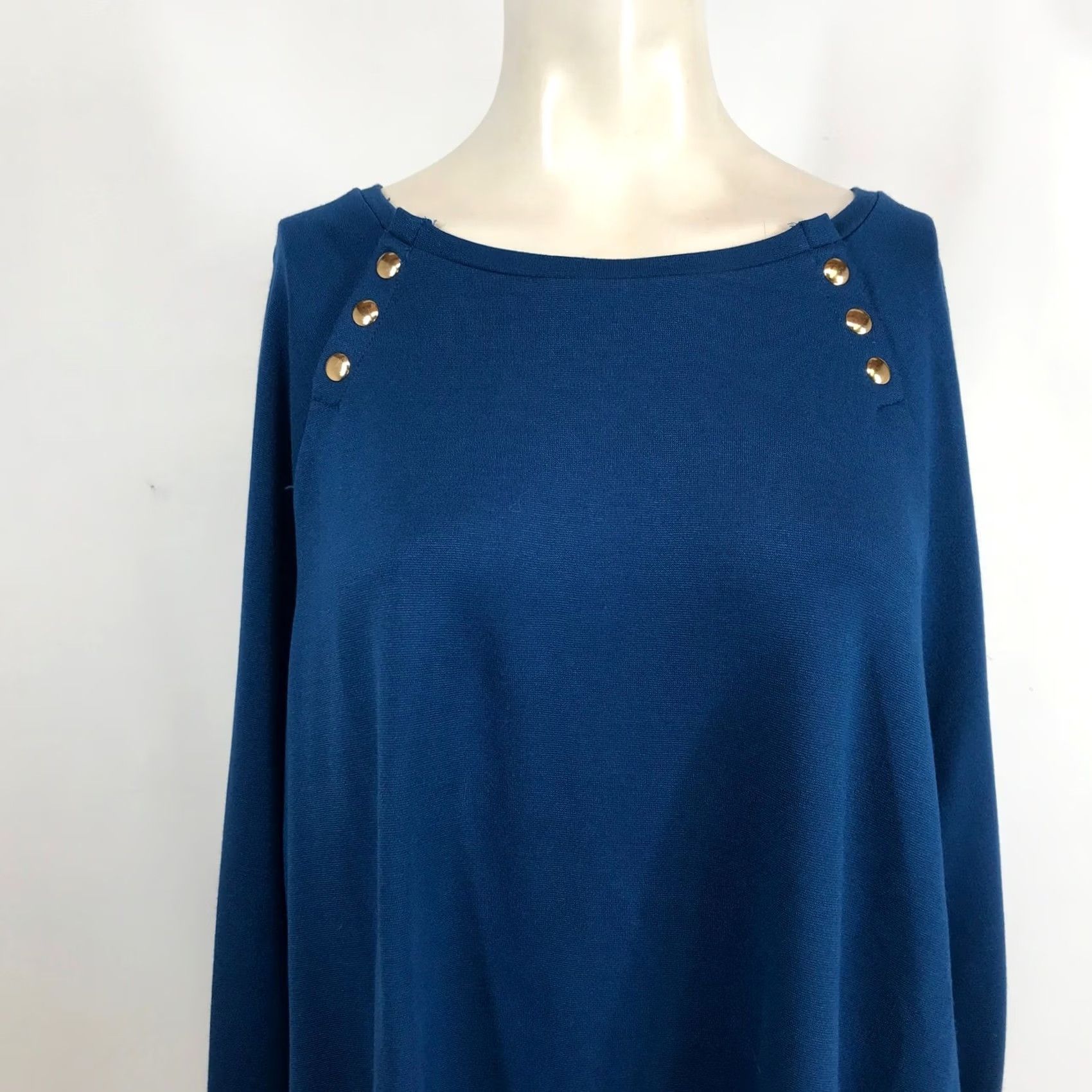Vintage Chico's Teal Blue Button Shoulder Long Sleeve Knit Top Boat Neck Size 3 XL Size XXL / US 16-18 / IT 52-54 - 2 Thumbnail