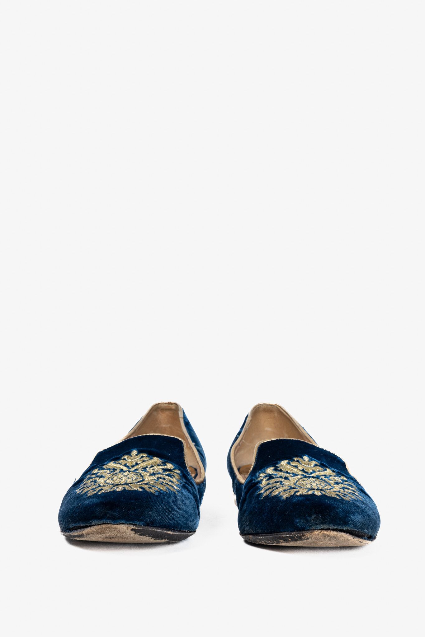 Miu Miu Miu Miu PF12 Blue Velvet Embroidered Crystal-Heel Loafers Size US 8 / IT 38 - 3 Thumbnail
