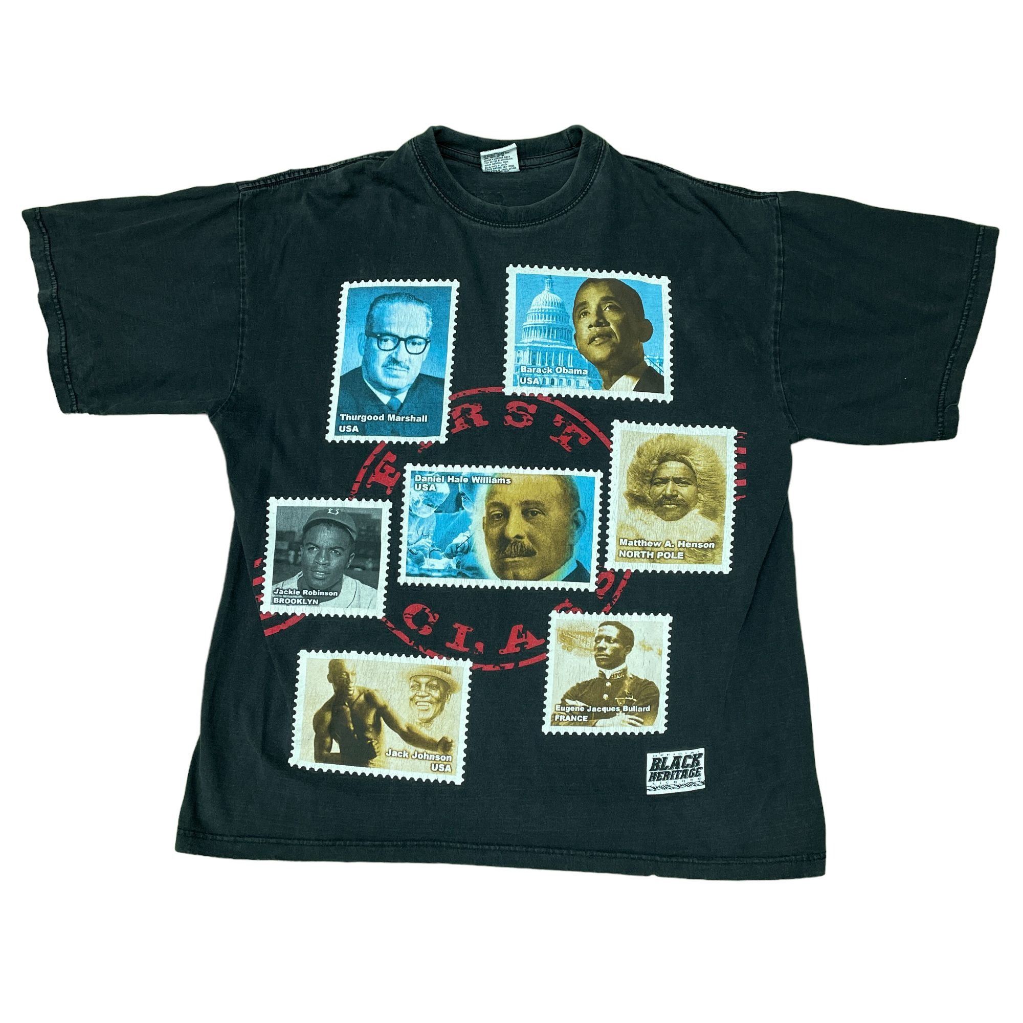 Vintage Phat Doc Black History Stamps All Over Print Black T-Shirt Size US XXL / EU 58 / 5 - 1 Thumbnail