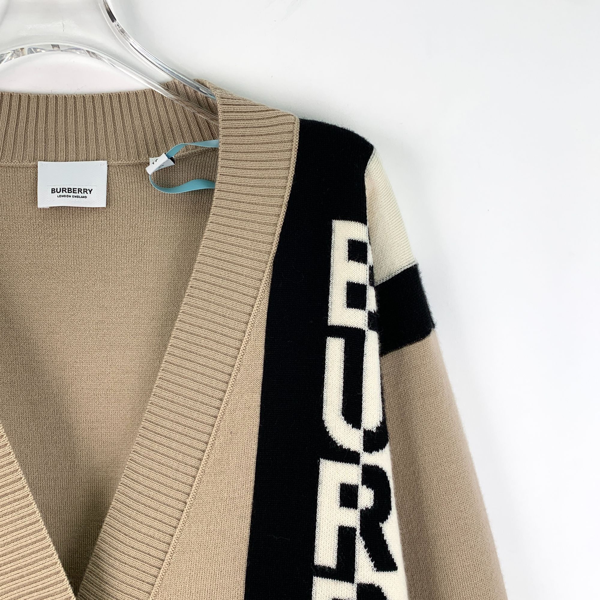 Burberry Burberry Khaki Logo Print Wool V-Neck Single-Breasted Long-S Size XS / US 0-2 / IT 36-38 - 6 Thumbnail