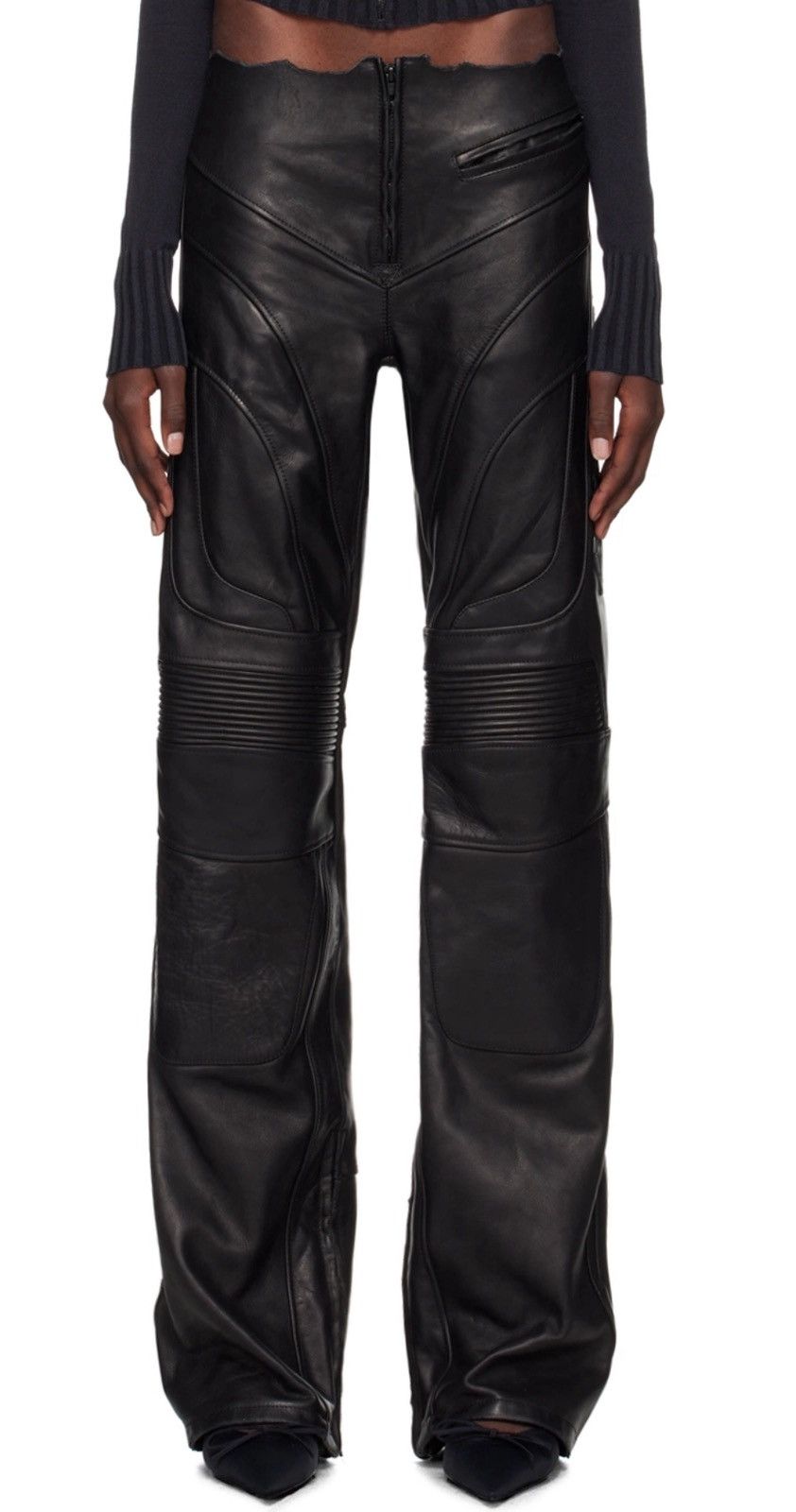 Black Low Waist Biker Leather Pants