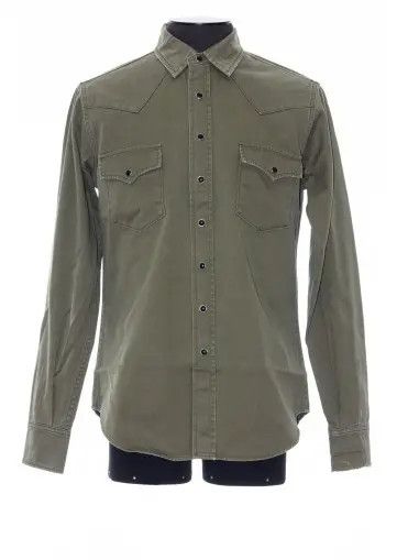 Saint Laurent Paris o1bcso1str1124 Distressed Classic Western Shirt in Khaki Size US M / EU 48-50 / 2 - 1 Thumbnail