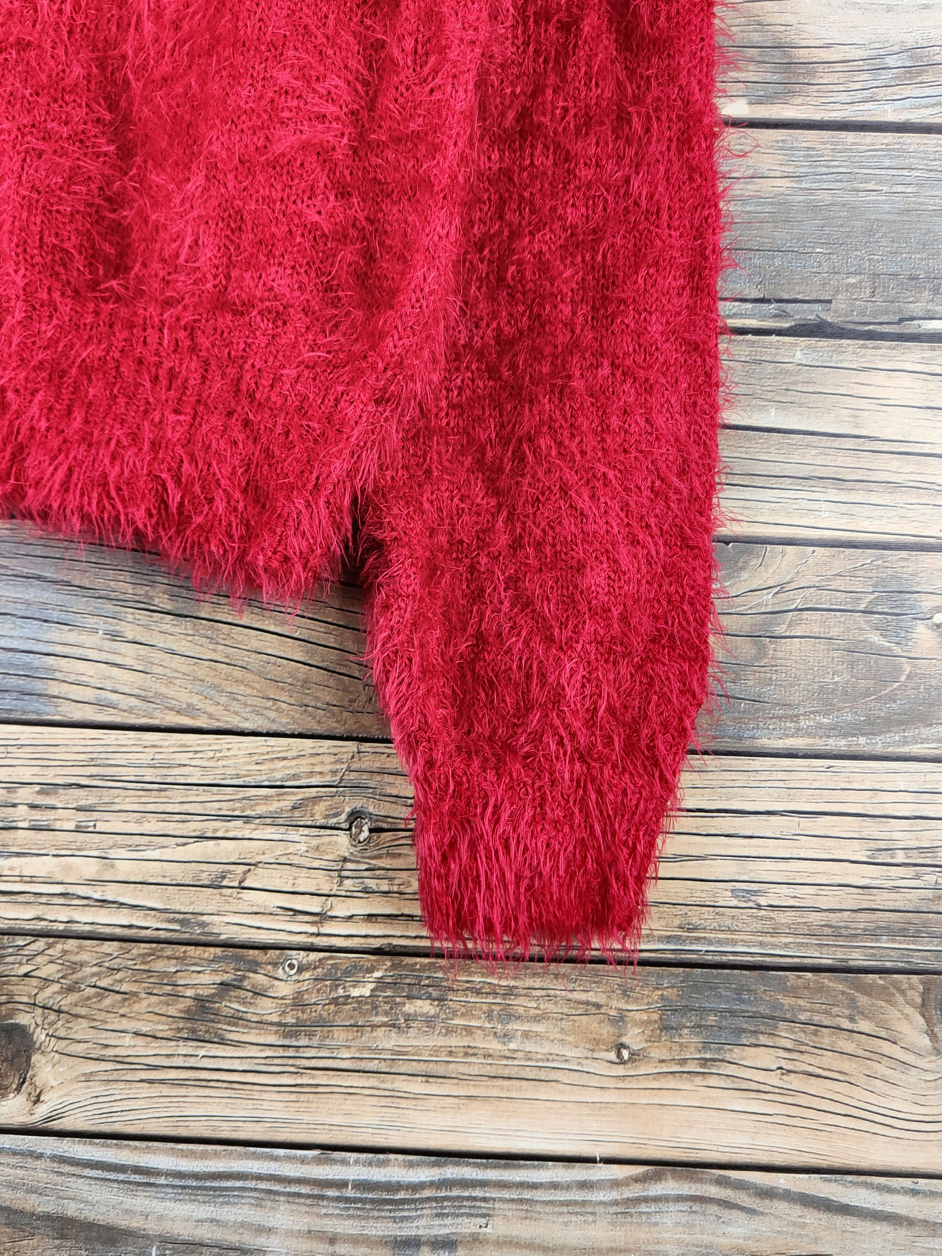 Japanese Brand DL Blue Strive Red Fur Mohair Knitwear #46-439 Size L / US 10 / IT 46 - 6 Thumbnail