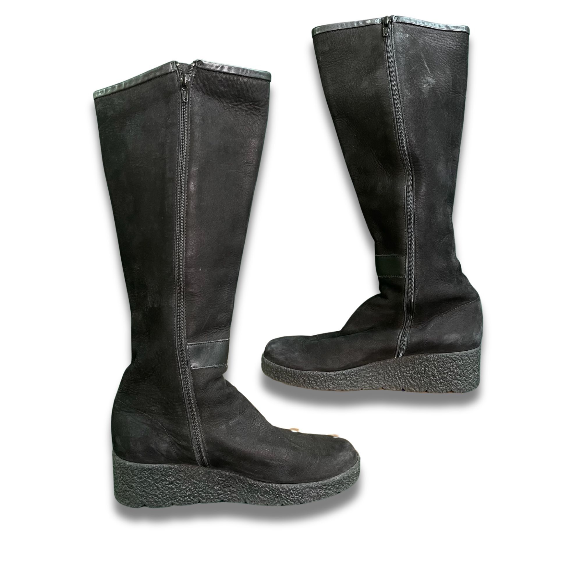 Calvin Klein Calvin Klein Black Suede Tall Wedge Boots Women’s Size 6.5 W Size US 6.5 / IT 36.5 - 3 Thumbnail