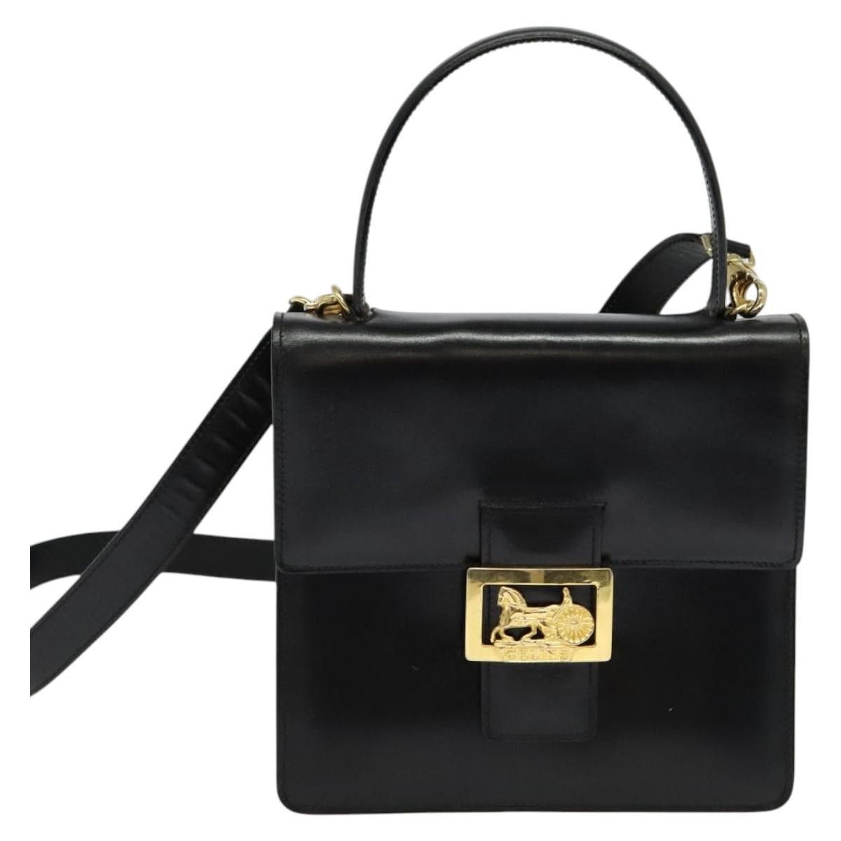 Celine CELINE Hand Bag Leather Black Gold Size ONE SIZE - 2 Thumbnail