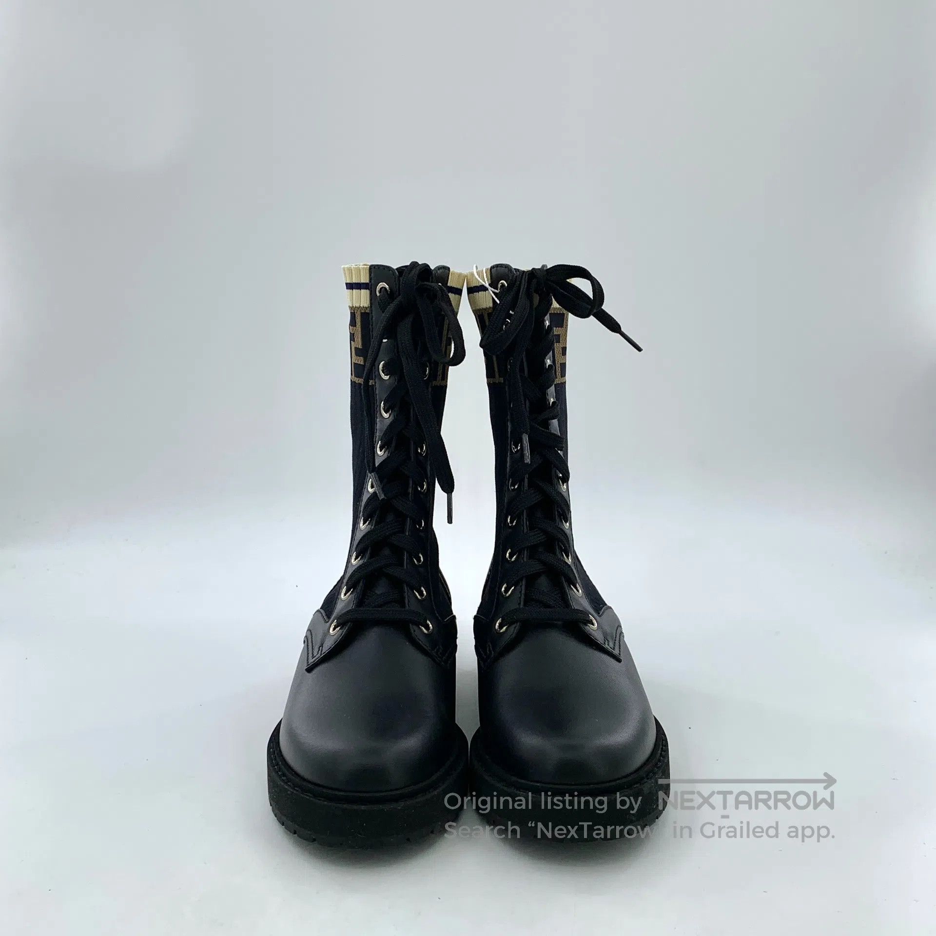 Fendi FENDI Black double F knit detail lace-up casual flat ankle Size US 5 / IT 35 - 3 Thumbnail